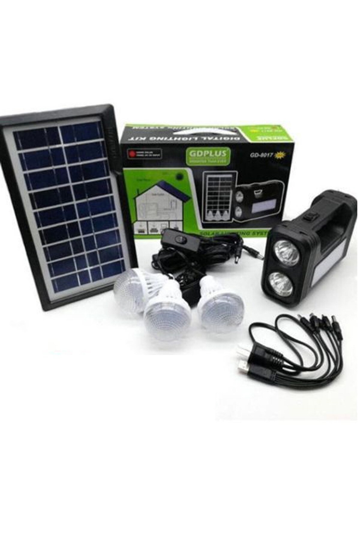Gd-8017s Panelli Solar Lamba 3 Ampullü Set Akülü Solar Işıldak Fe