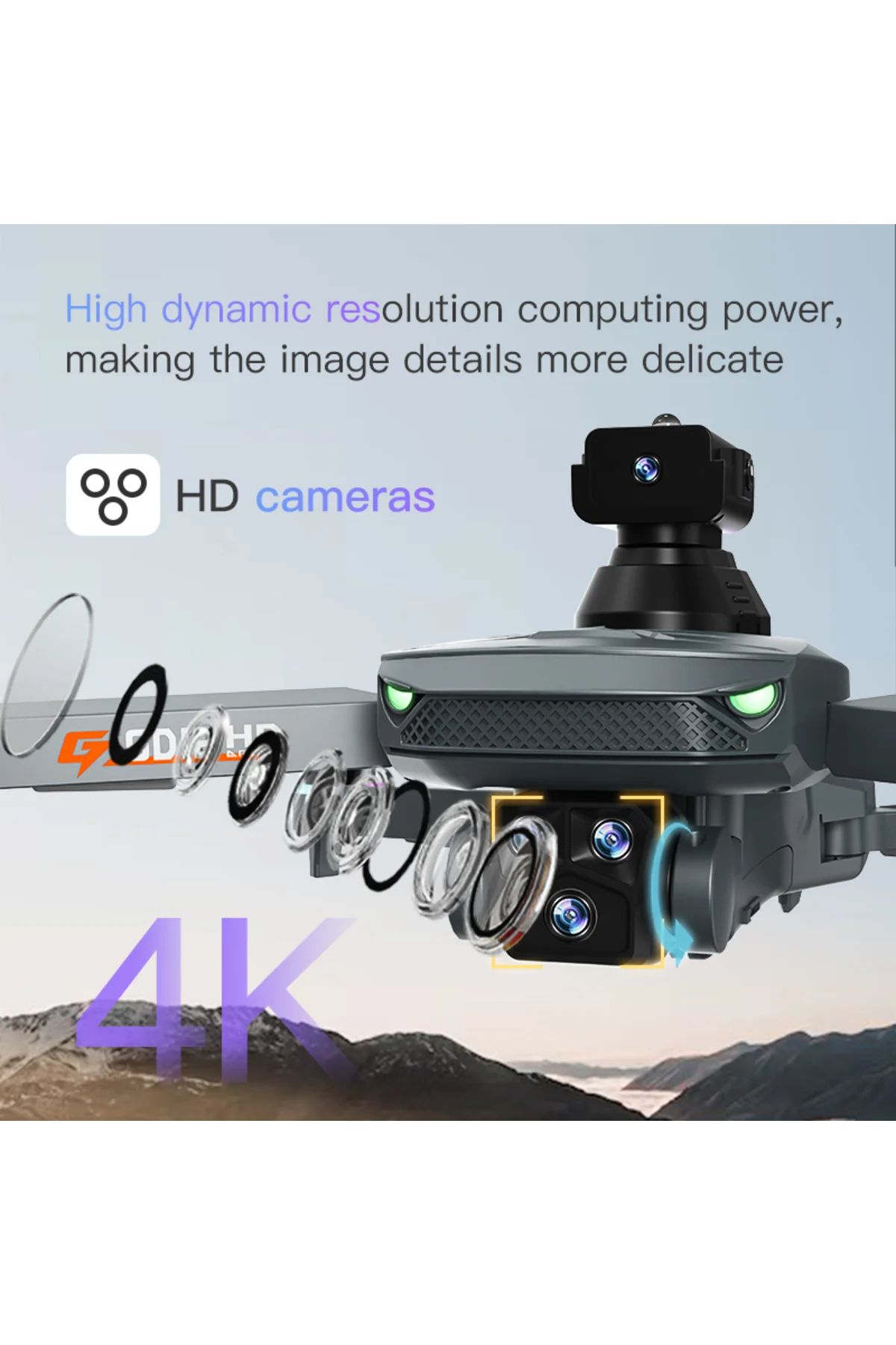GD12 güçlü fırçasız Motor 4k kamera tasıma cantalı kulaklık ve ak