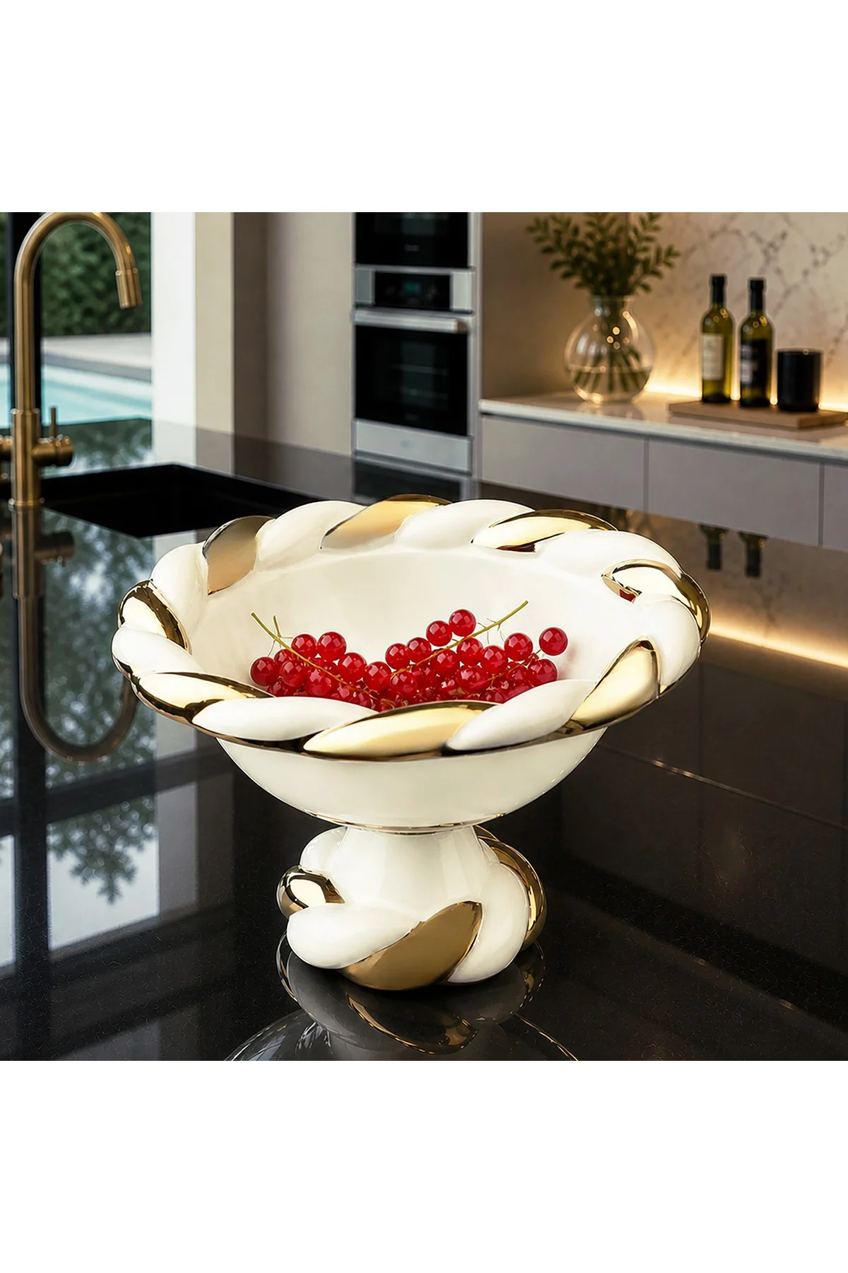 Gebo Gold Detaylı Derin Ayaklı Yuvarlak Kase 29*29*17,5