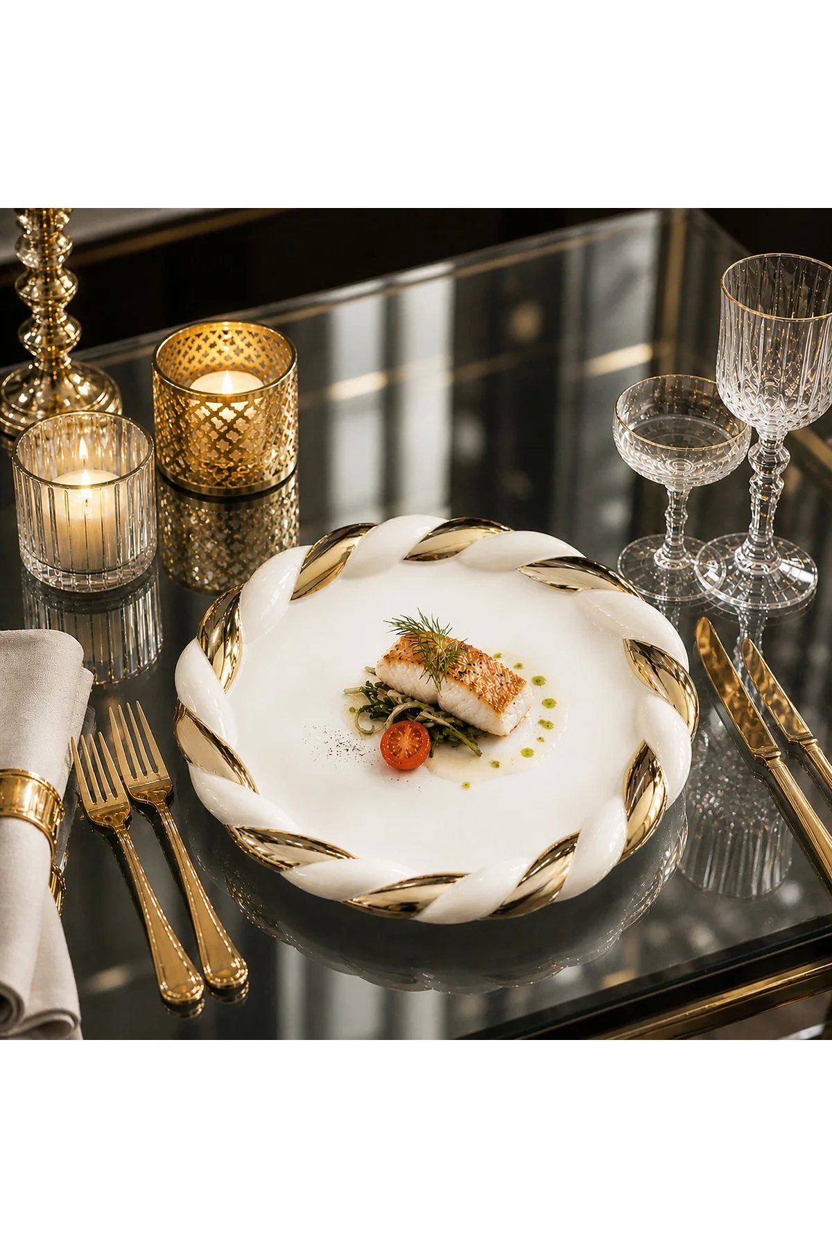 Gebo Gold Detaylı Yuvarlak Sunum Tabağı 34*34*3,5