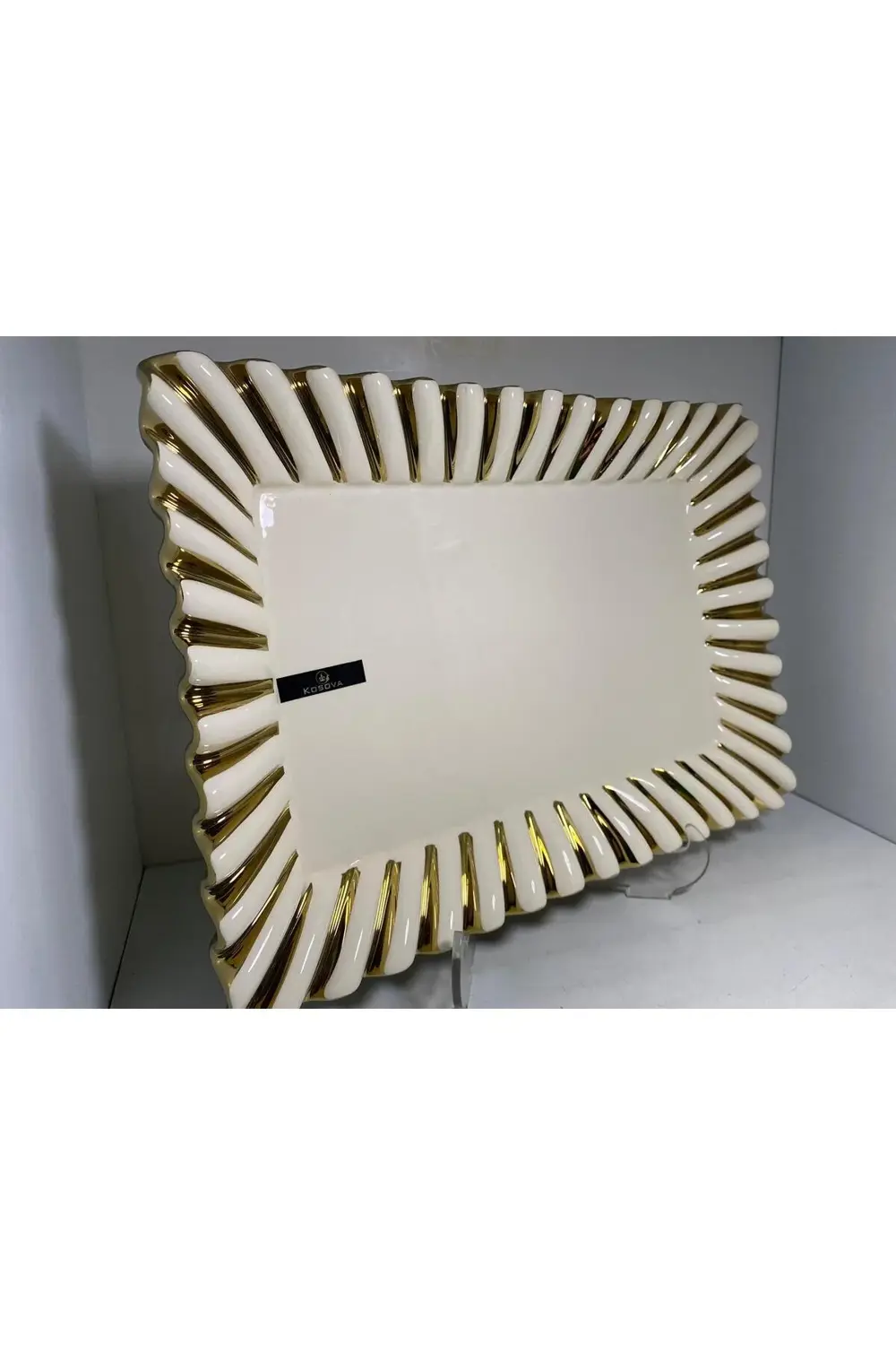 Gebo Porselen Gold Detaylı Dikdörtgen Servis Sunum Tabağı (34*23,