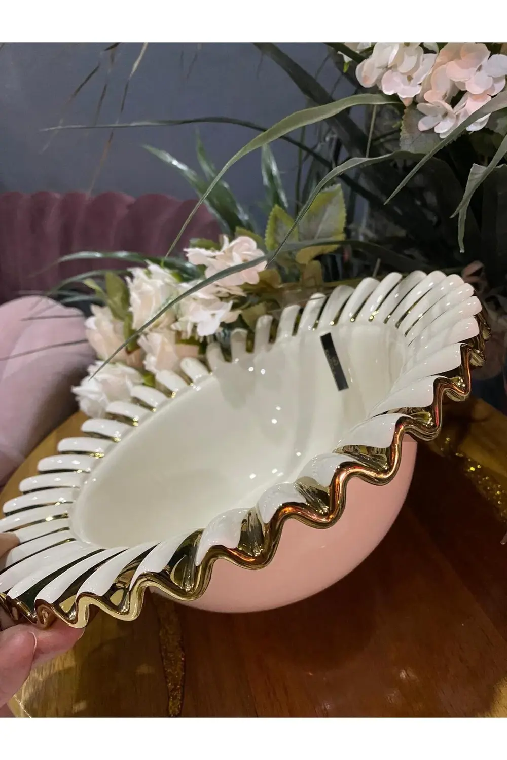 Gebo Porselen Gold Detaylı Yuvarlak Çukur Büyük  Servis Kasesi  (