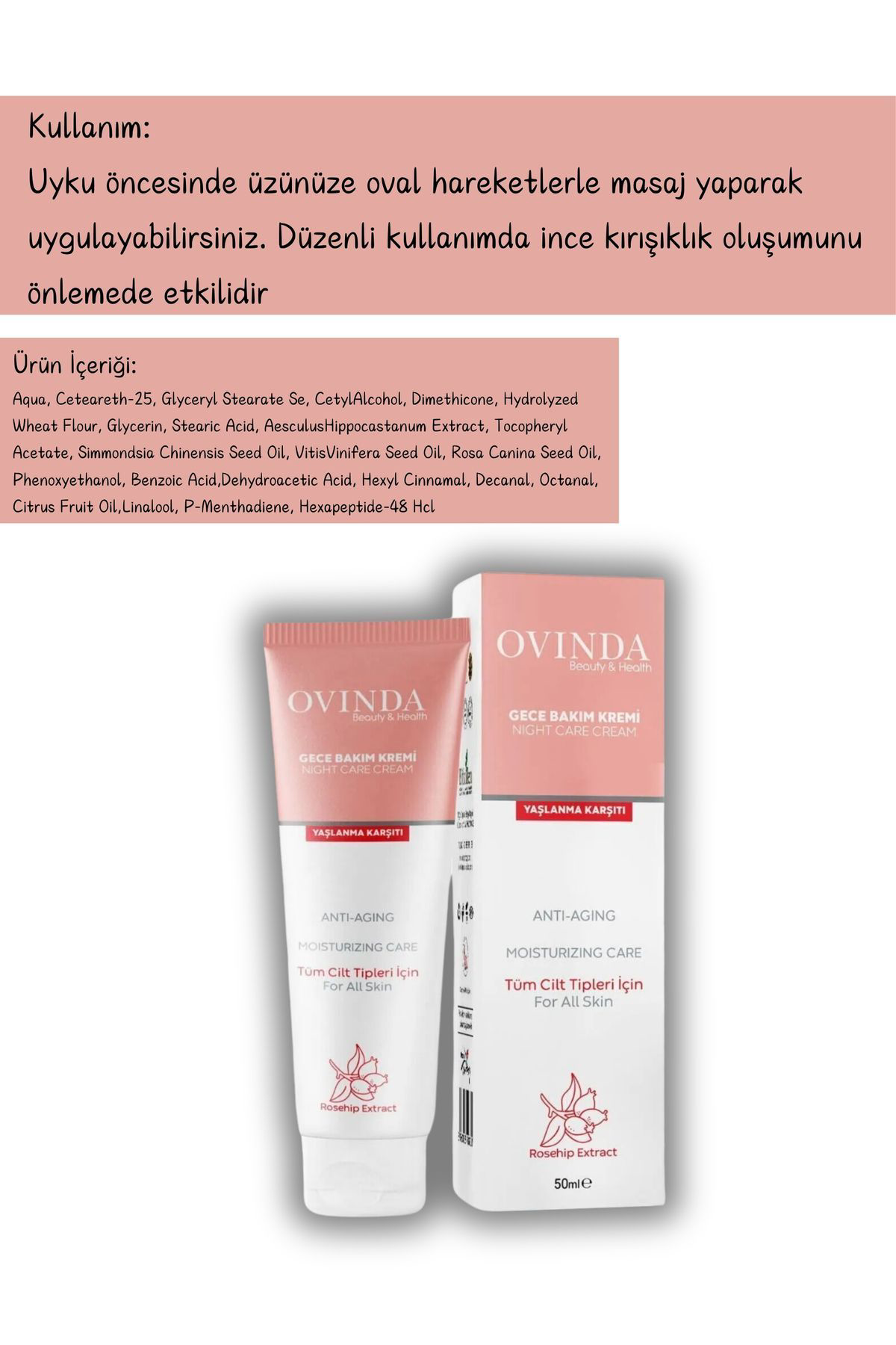 Ovinda Gece Bakım Kremi Nemlendirici Ve Yaşlanma Karşıtı 50 Ml