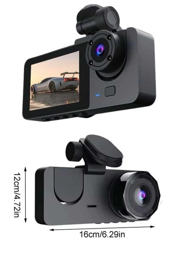 Gece Görüşlü 3 Lensli Araç İçi Sürüş Kamerası - 1080P DVR Video Kaydedici