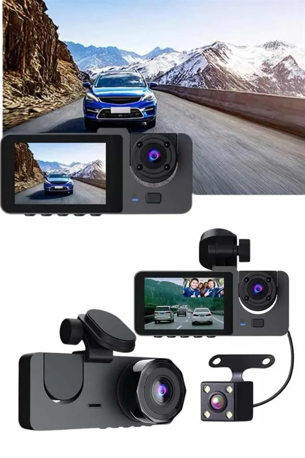Gece Görüşlü 3 Lensli Araç İçi Sürüş Kamerası - 1080P DVR Video Kaydedici