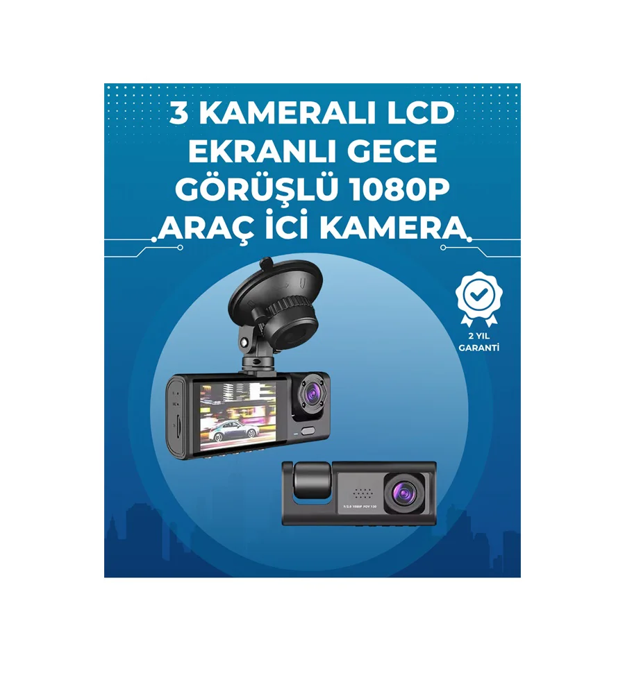 Gece Görüşlü 3'lü Araç Kamerası Geri Görüş Destekli, 170 Geniş