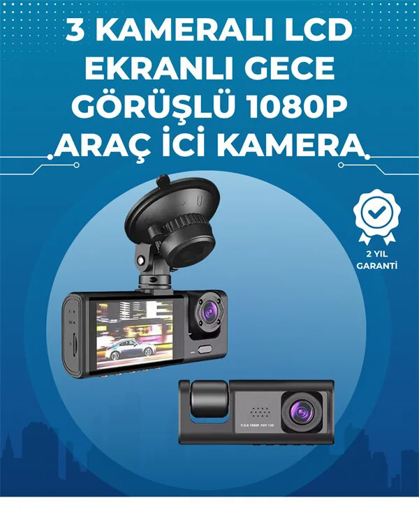 Gece Görüşlü 3'lü Araç Kamerası – Geri Görüş Destekli 170° Geniş Açı