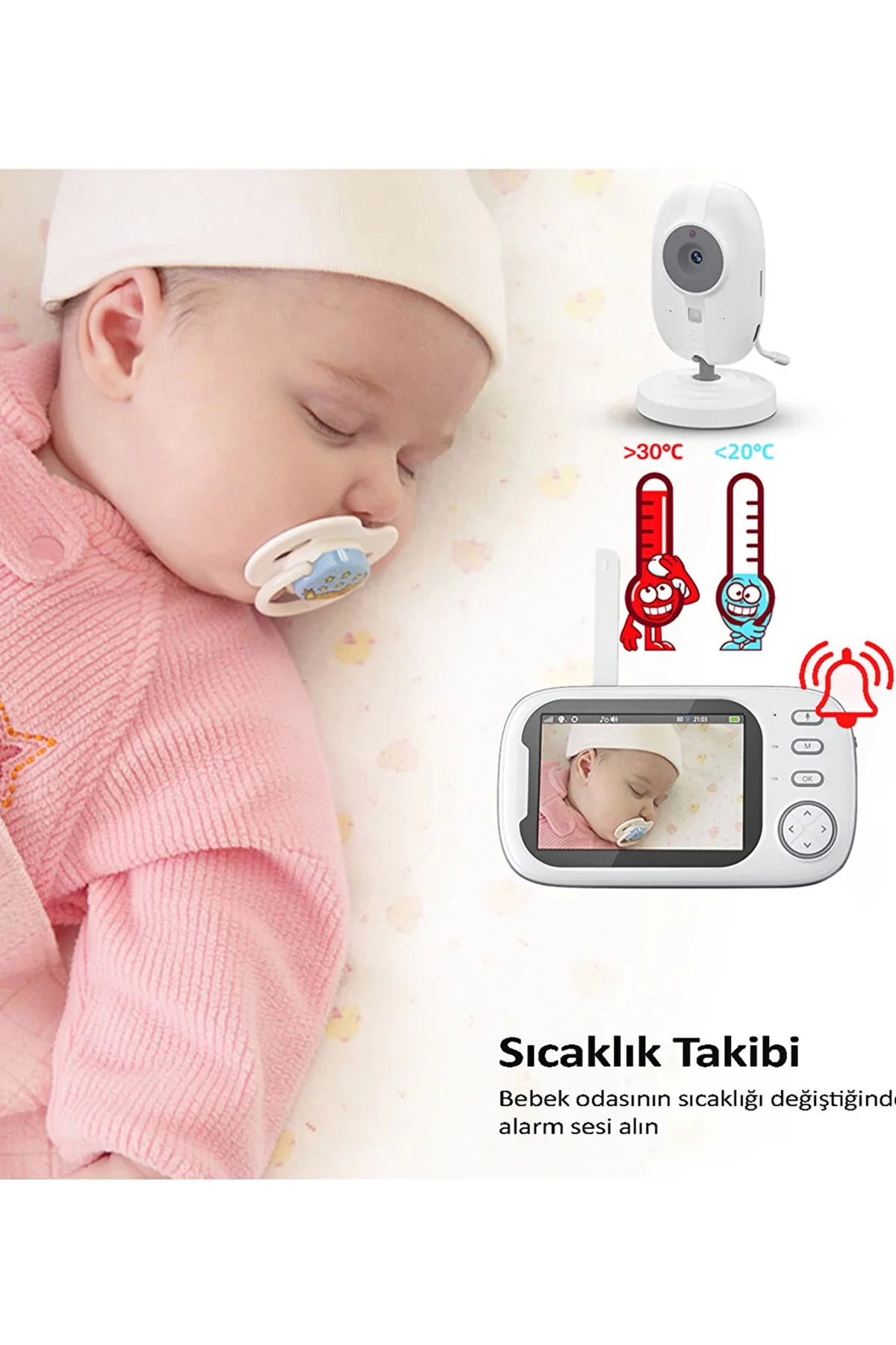 Gece Görüşlü Bebek Odası Kamera Sıcaklık Uyarısı Izleme Ekranı