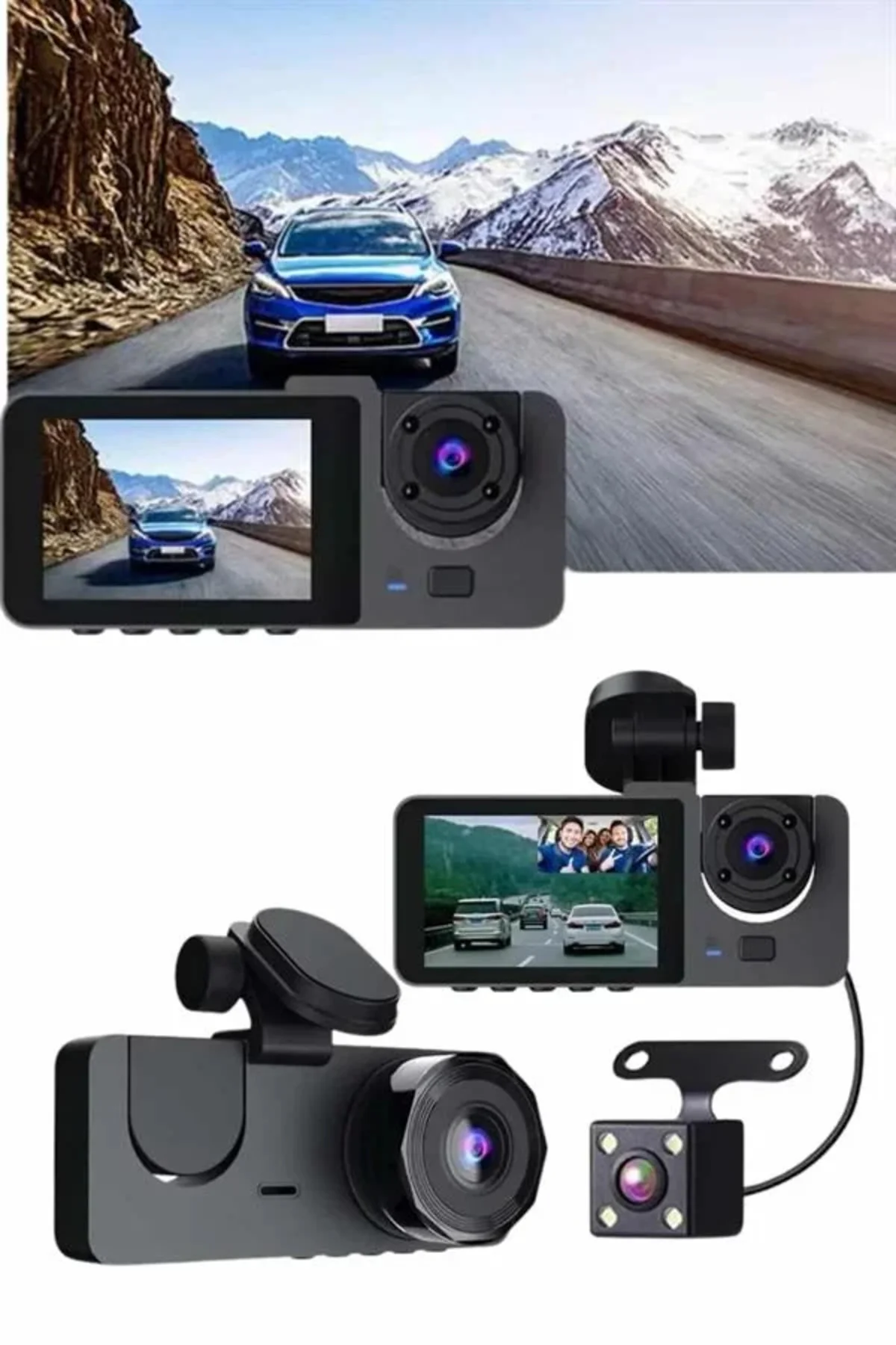 Gece Görüşlü DVR 3 Lensli Araç İçi Sürüş Kamerası Video Kaydedici Gece Görüşlü DVR 3 Lensli Araç İçi Sürüş Kamerası Video Kaydedici