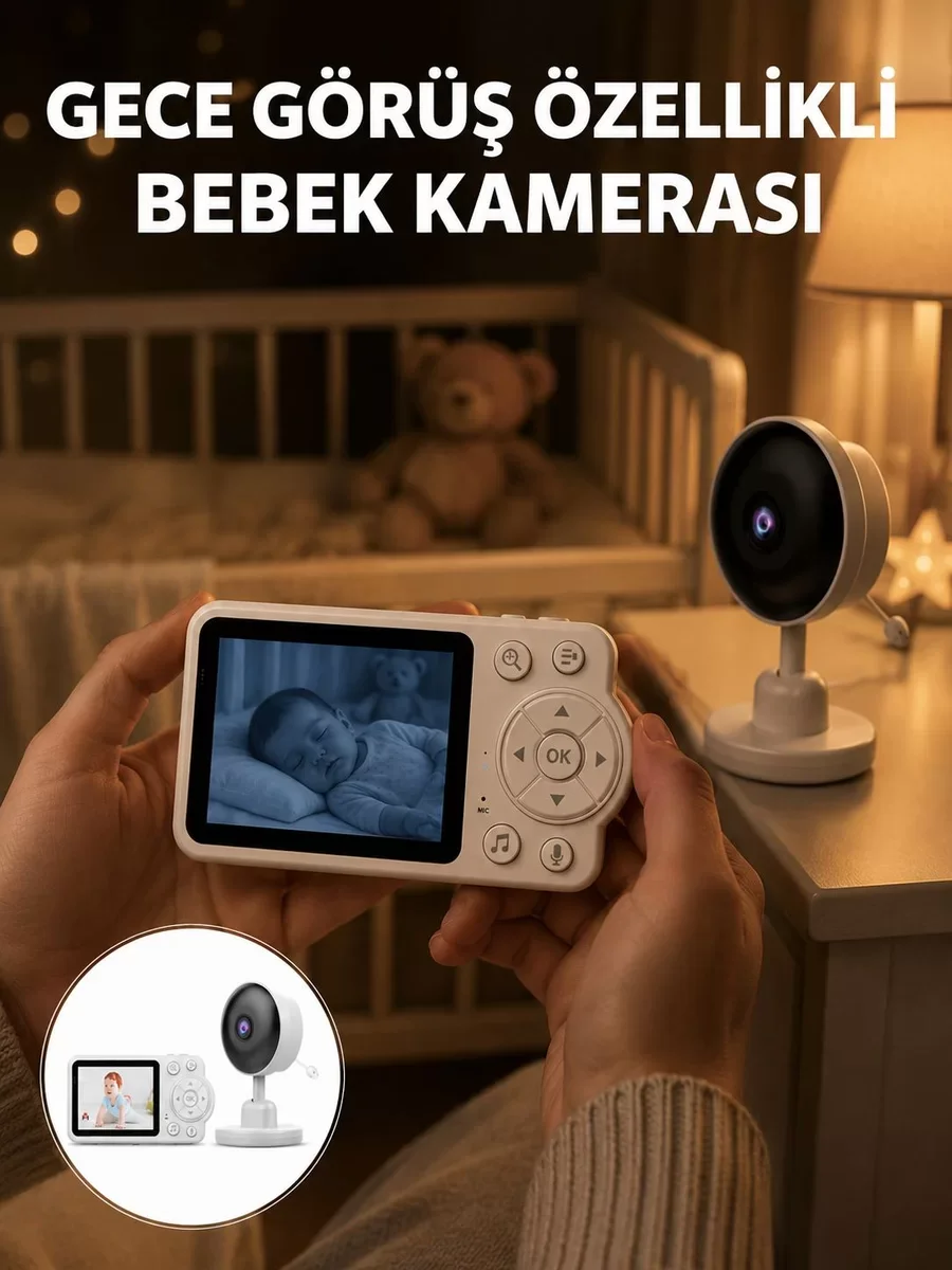 Gece Görüşlü Kablosuz Bebek Monitörü - Ağlama ve Hareket Algılama Yeni Nesil