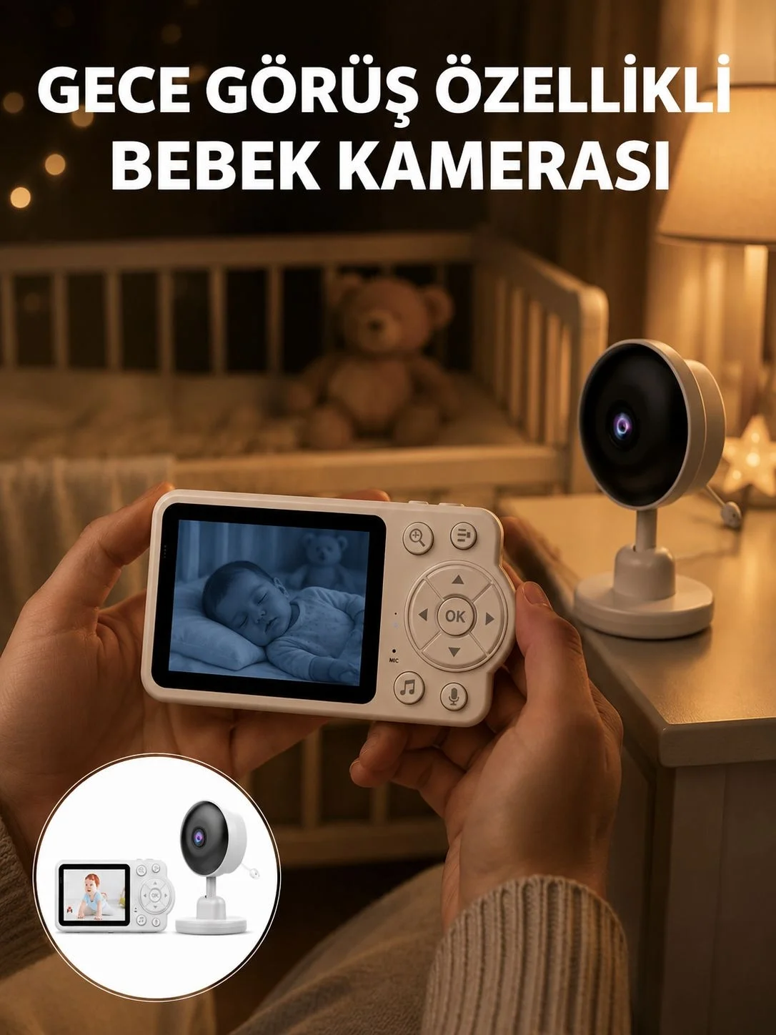 Gece Görüşlü Kablosuz Bebek Monitörü Ağlama ve Hareket Algılama Y