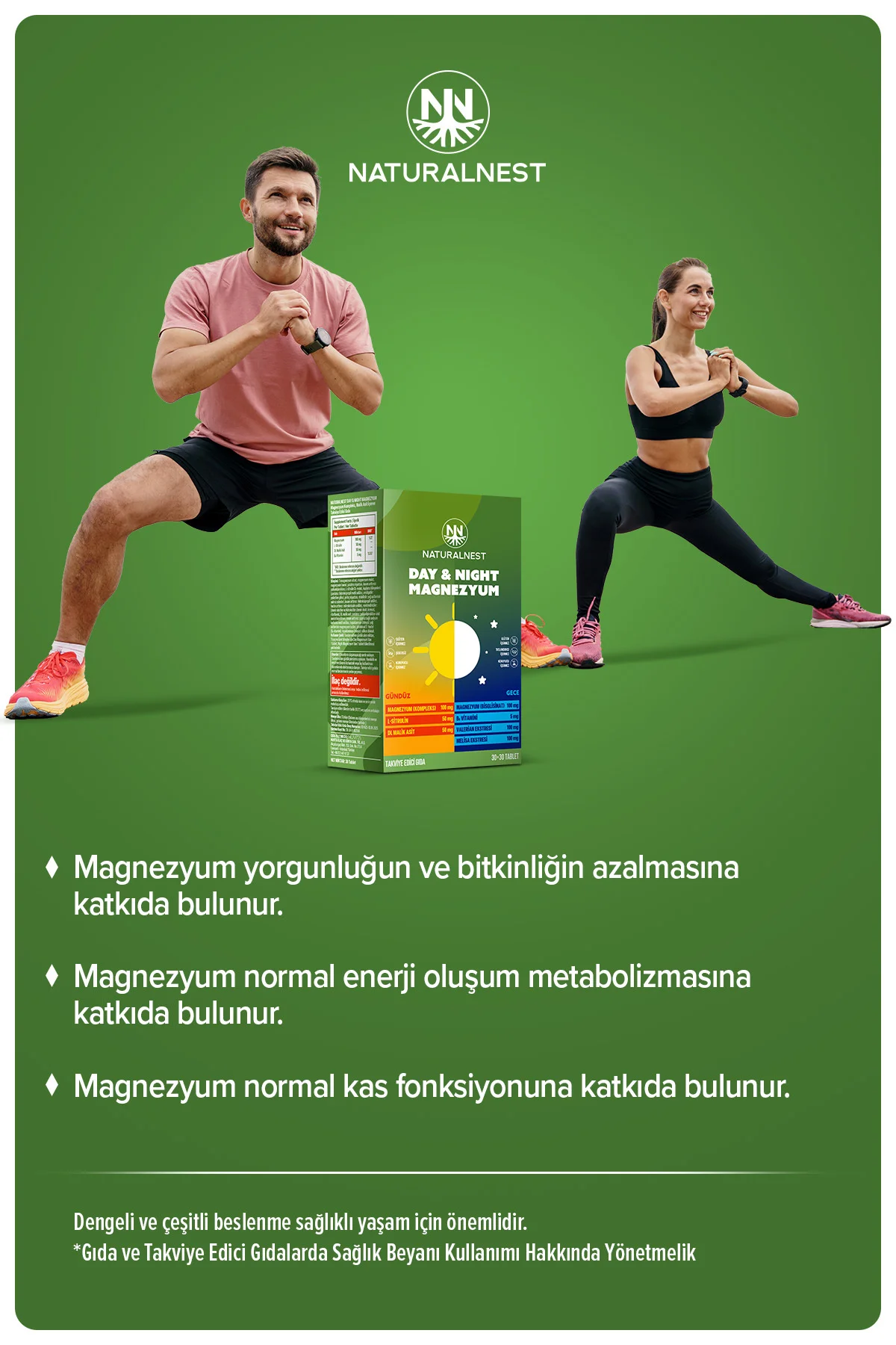 Gece Gündüz Magnezyum Kompleks-Sitrat-Malat-Taurat-Bisglisinat-Malik Asit-Valerian-B6 Vitamin 30+30