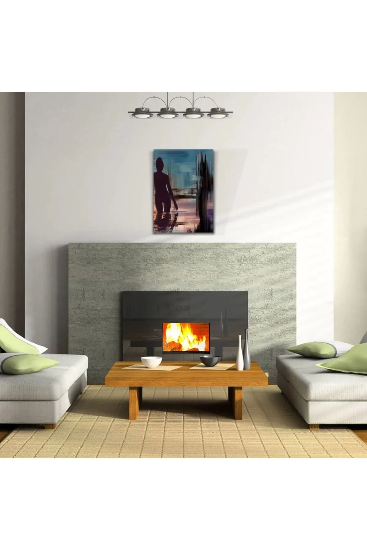 Gece Havuzdaki Kadın , Mavi Siyah Tonlarda Kanvas Tablo 50 x 70