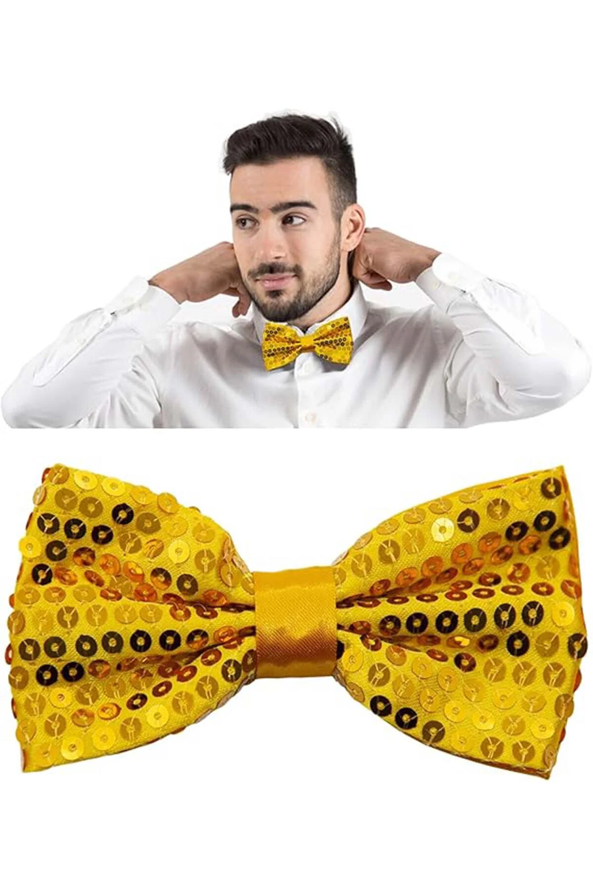 Gece Işıltısı Altın Payetli Pullu Papyon 7x2 cm (5060)