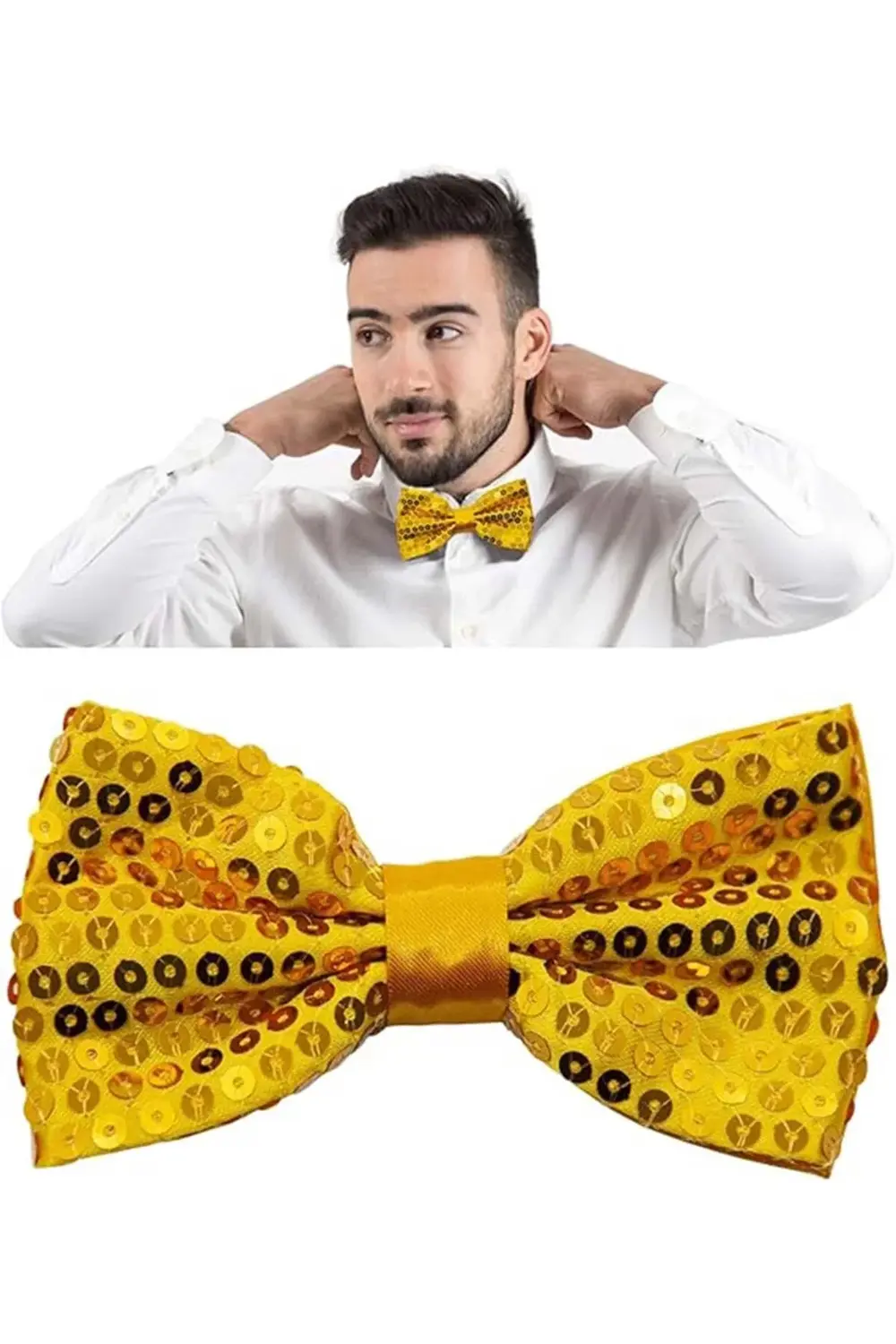 Gece Işıltısı Altın Payetli Pullu Papyon 7x2 Cm