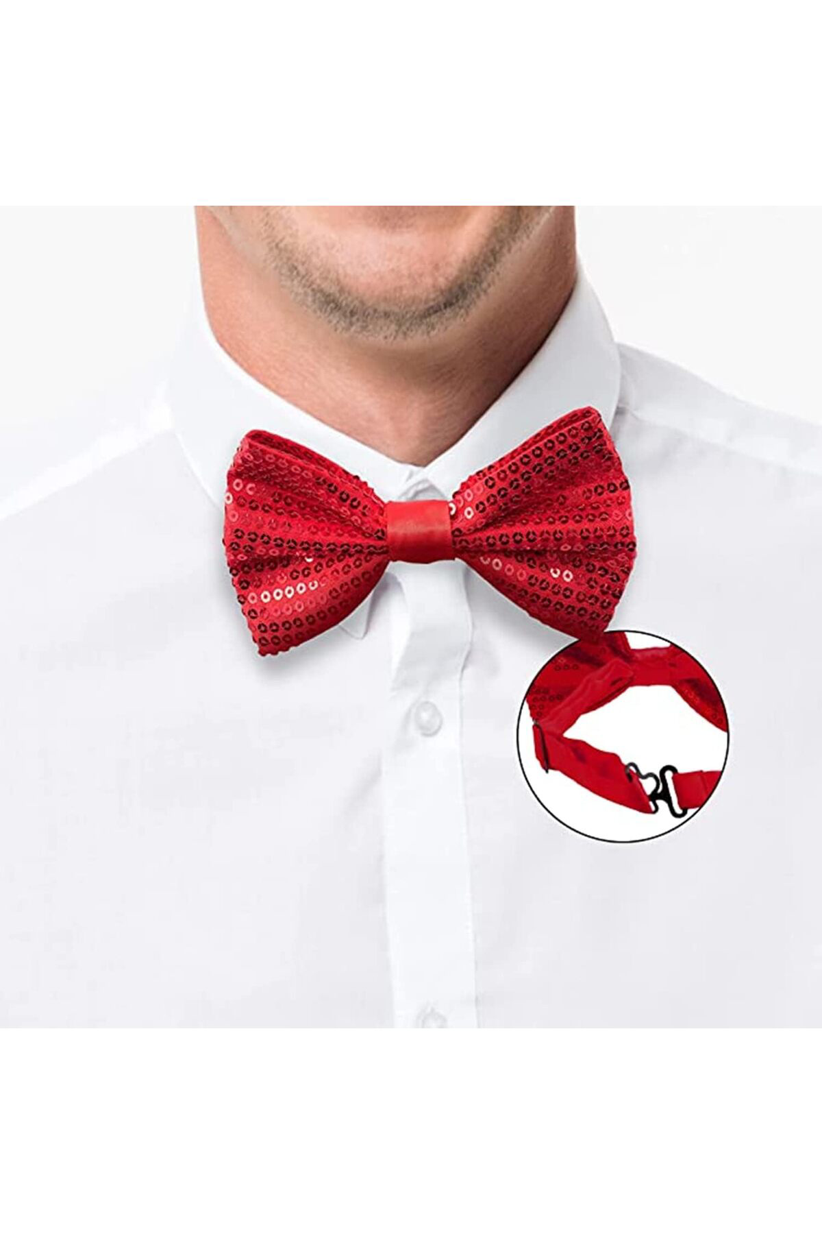 Ok Aksesuar Gece İşıltısı Kırmızı Payetli Pullu Papyon 7X2 Cm (5060) Ok Aksesuar Gece İşıltısı Kırmızı Payetli Pullu Papyon 7X2 Cm (5060)