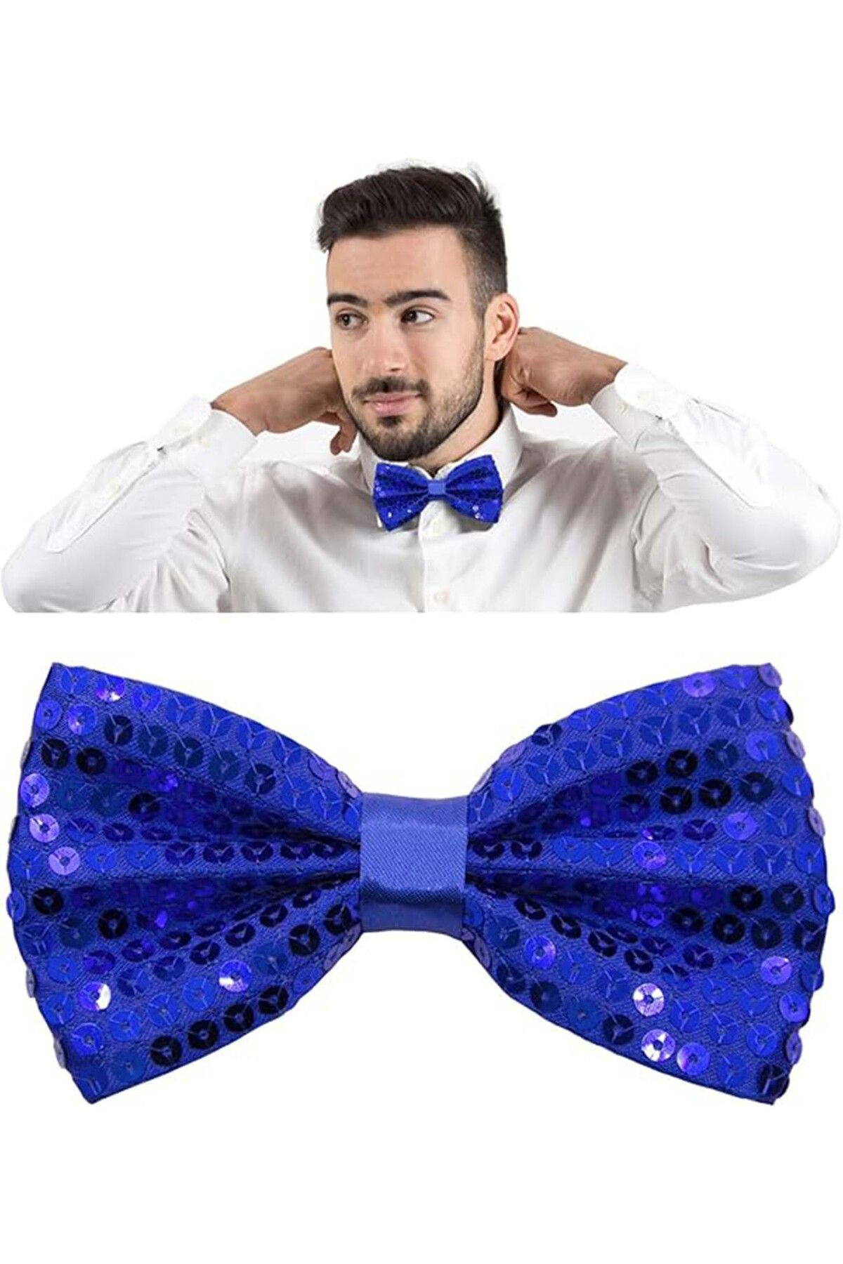 Ok Aksesuar Gece İşıltısı Mavi Payetli Pullu Papyon 7X2 Cm (5060) Ok Aksesuar Gece İşıltısı Mavi Payetli Pullu Papyon 7X2 Cm (5060)