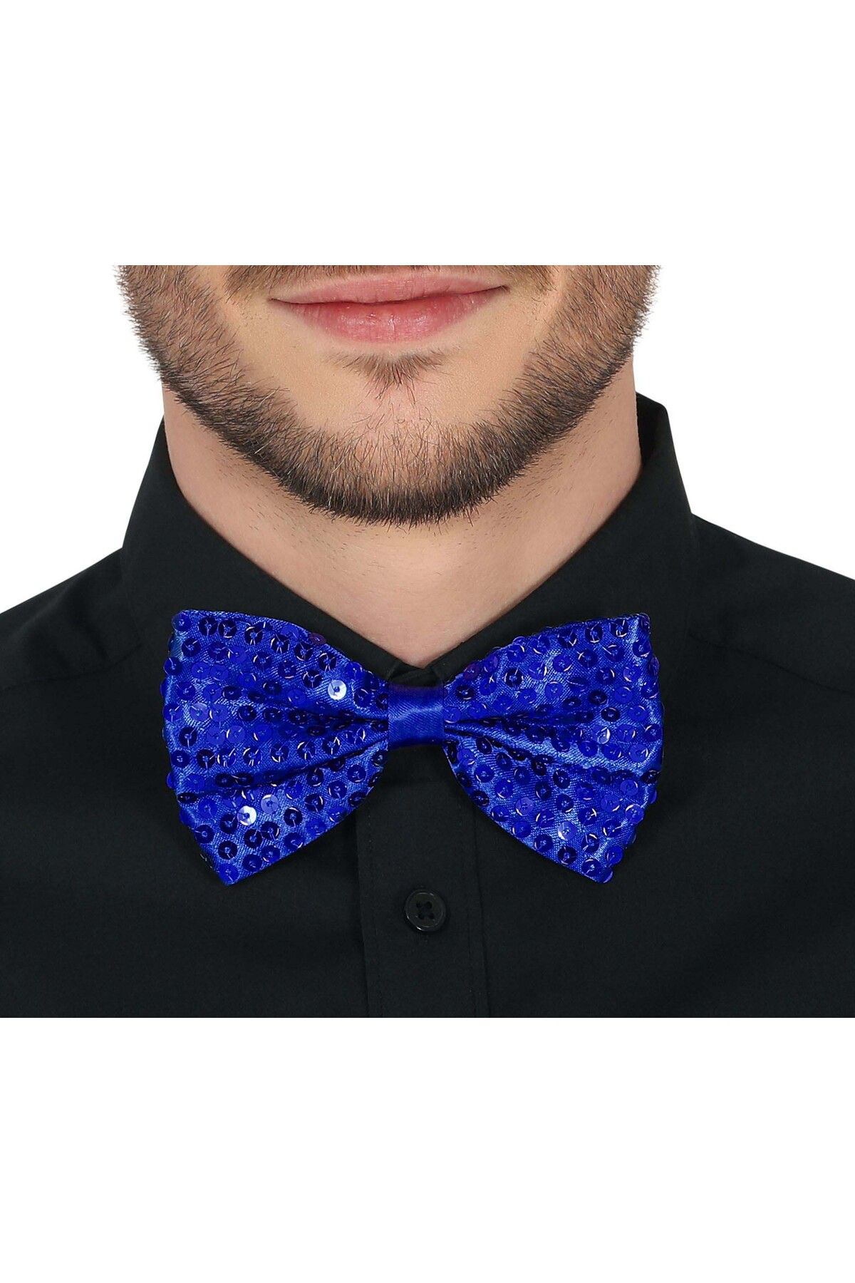 Ok Aksesuar Gece İşıltısı Mavi Payetli Pullu Papyon 7X2 Cm (5060) Ok Aksesuar Gece İşıltısı Mavi Payetli Pullu Papyon 7X2 Cm (5060)