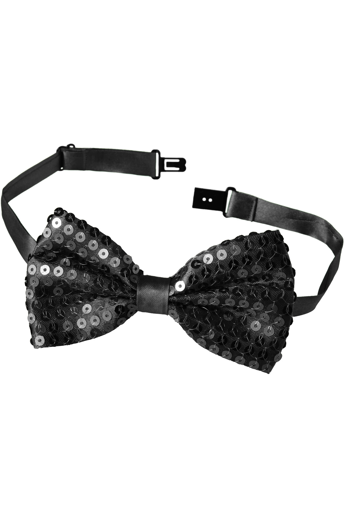 Ok Aksesuar Gece İşıltısı Siyah Payetli Pullu Papyon 7X2 Cm (5060)