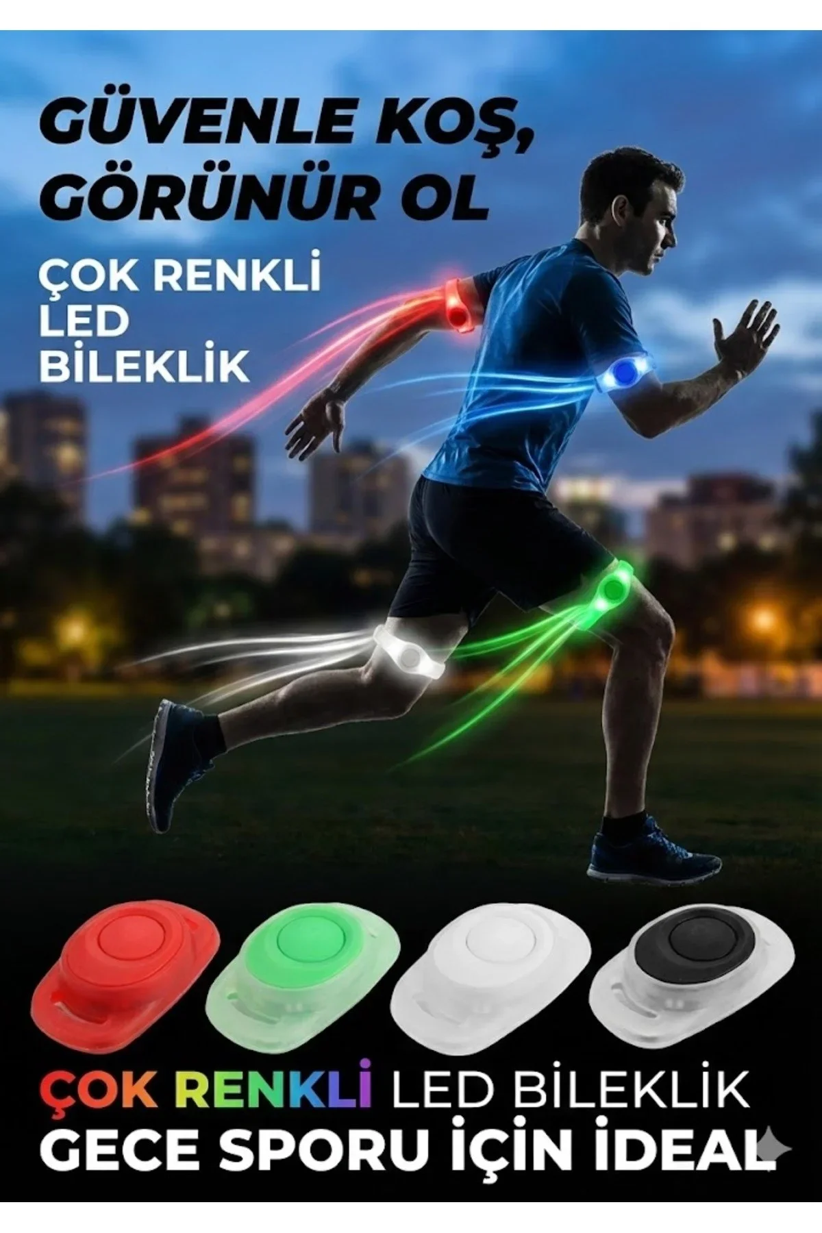 Gece Koşu Bilekliği: Su Geçirmez, 2 Fonksiyonlu, Işıklı Güvenlik Bandı Gece Koşu Bilekliği: Su Geçirmez, 2 Fonksiyonlu, Işıklı Güvenlik Bandı
