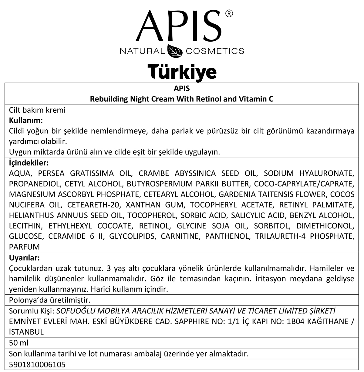 Apis Natural Cosmetics Gece Kremi Onarıcı Retinol Ve C Vitaminli - 50Ml