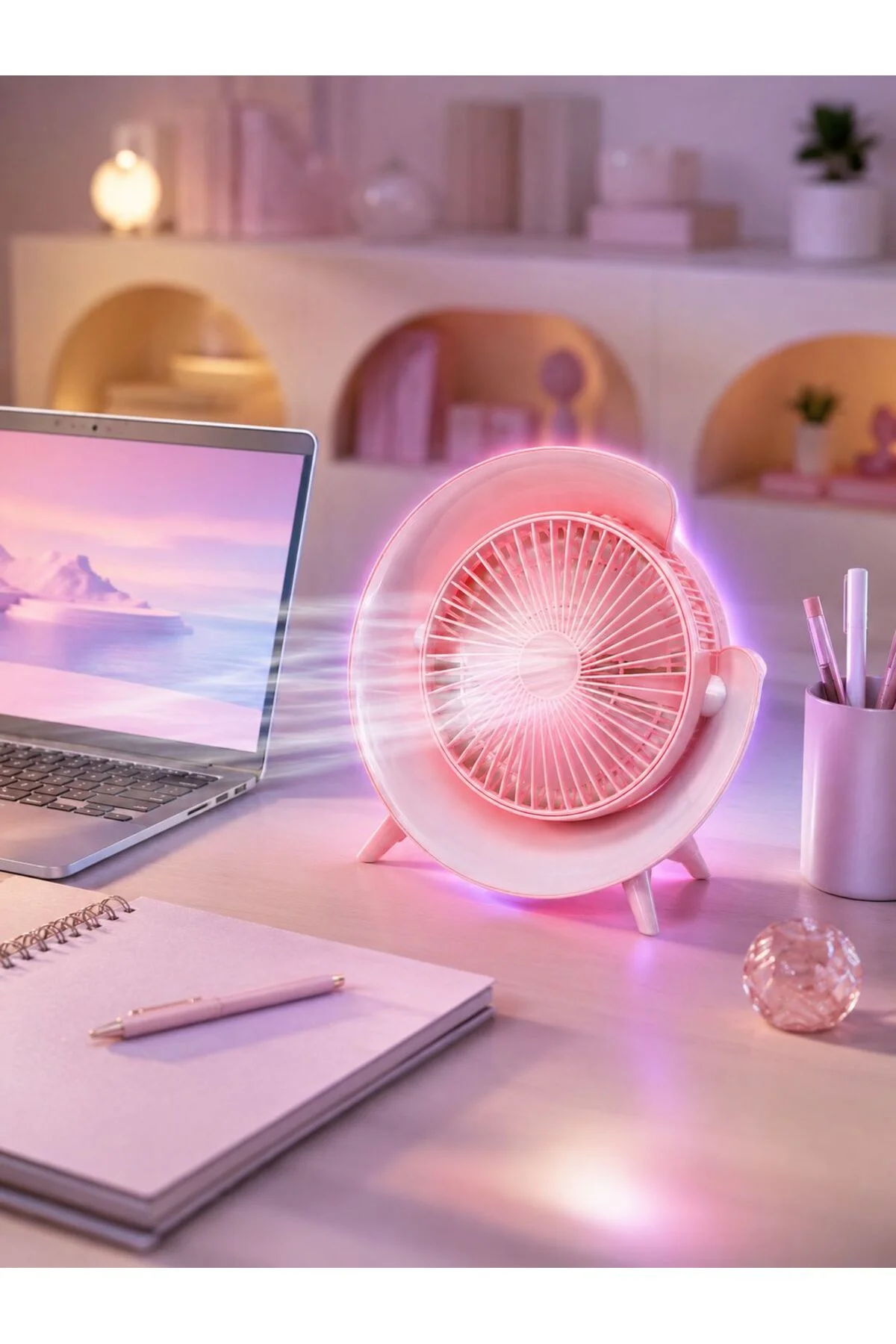 Gece Lambalı Renk Değiştiren Masaüstü Fan - Görsel 4