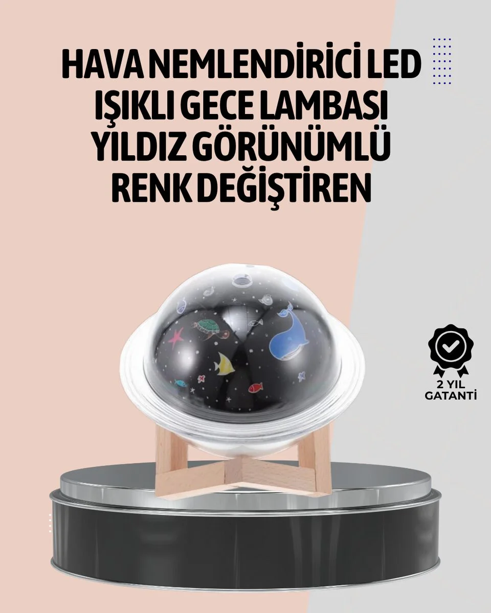 Gece Lambalı Taşınabilir Nemlendirici ve Aromaterapi Cihazı - USB Bağlantılı, Projektör Işıklı