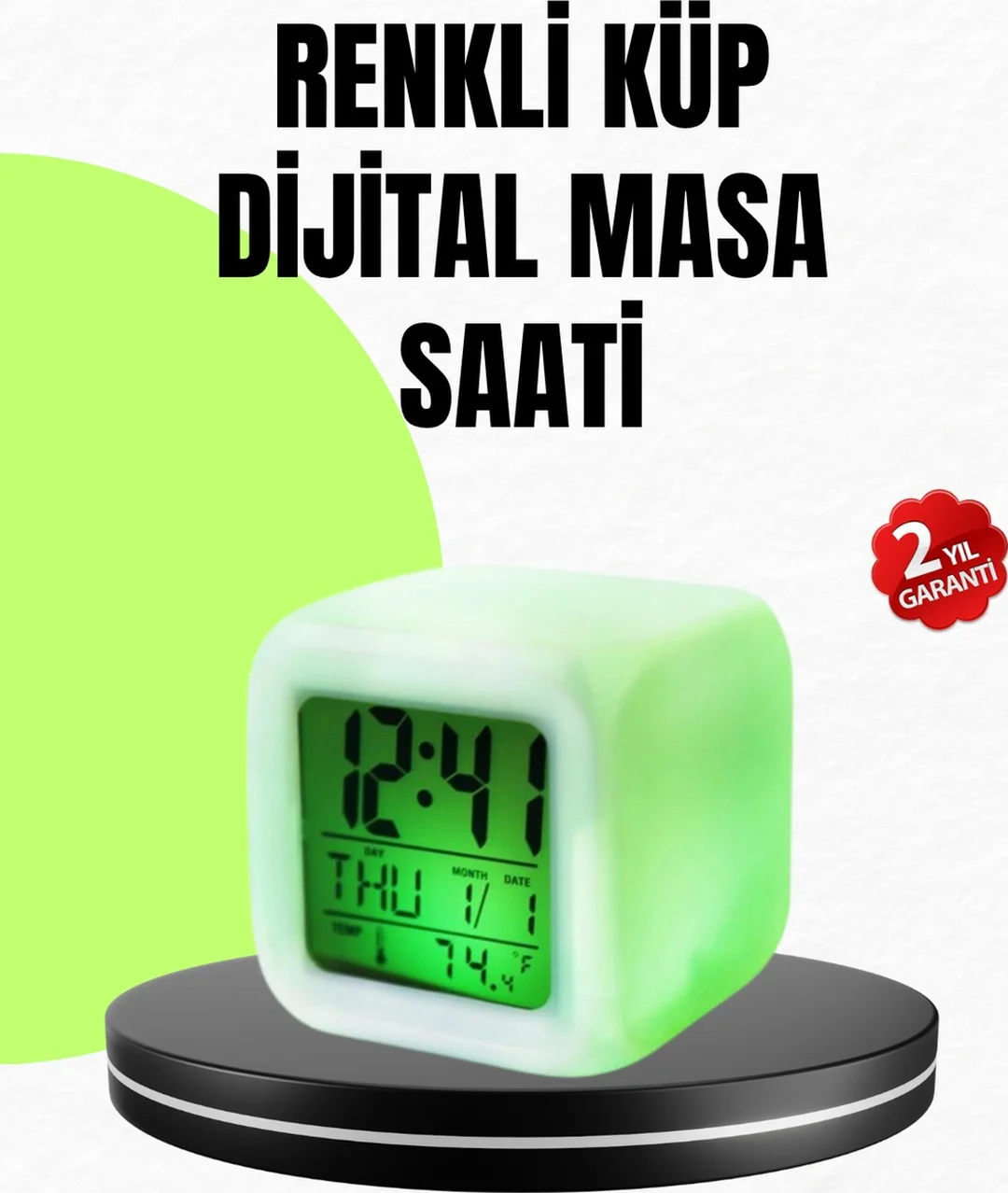 Gece Lambası Fonksiyonlu Renk Değiştiren Led Küp Dijital Saat Diğ