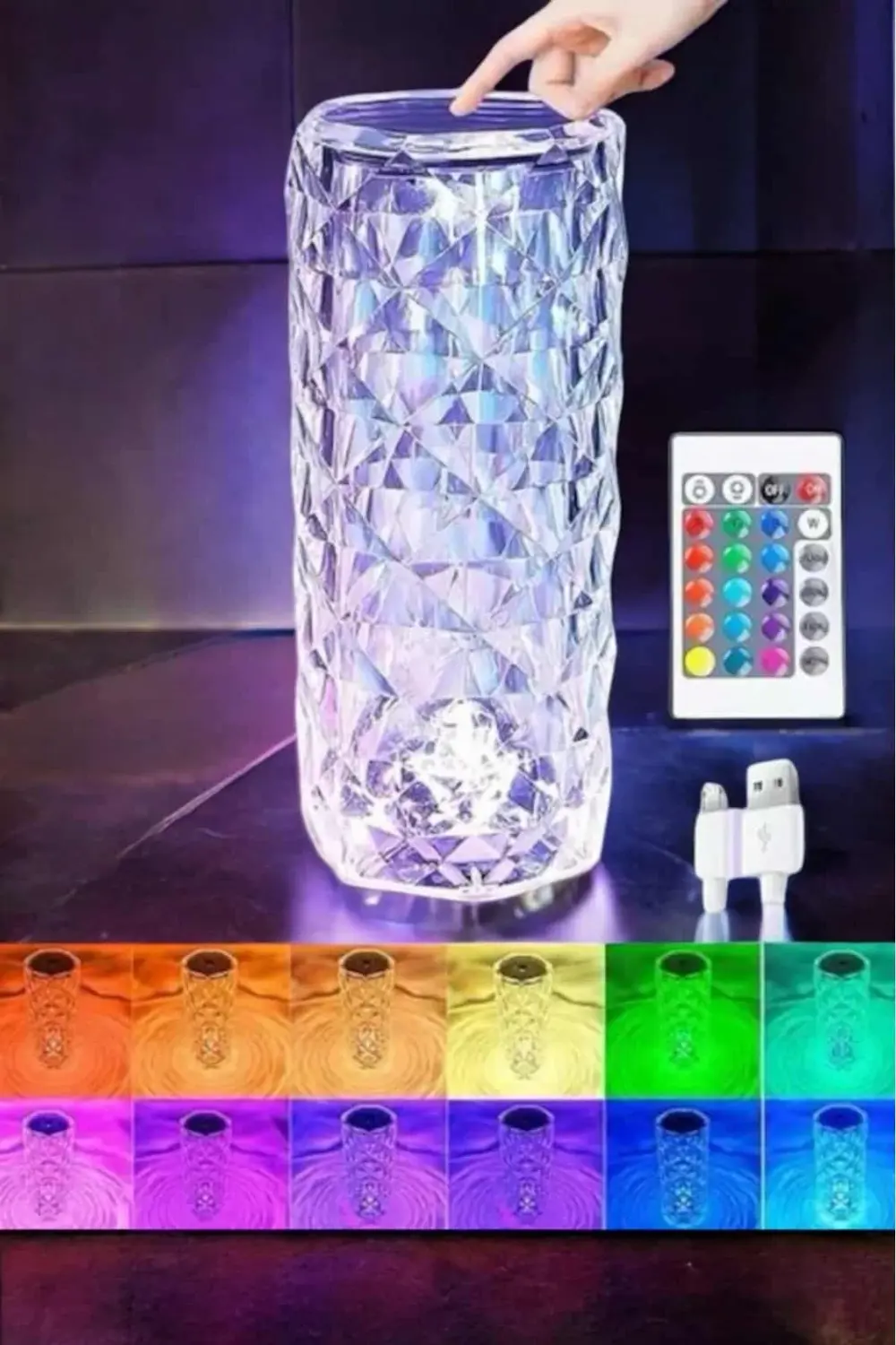 Gece Lambası Kristal Lamba Dokunmatik Şarjlı Hediyelik