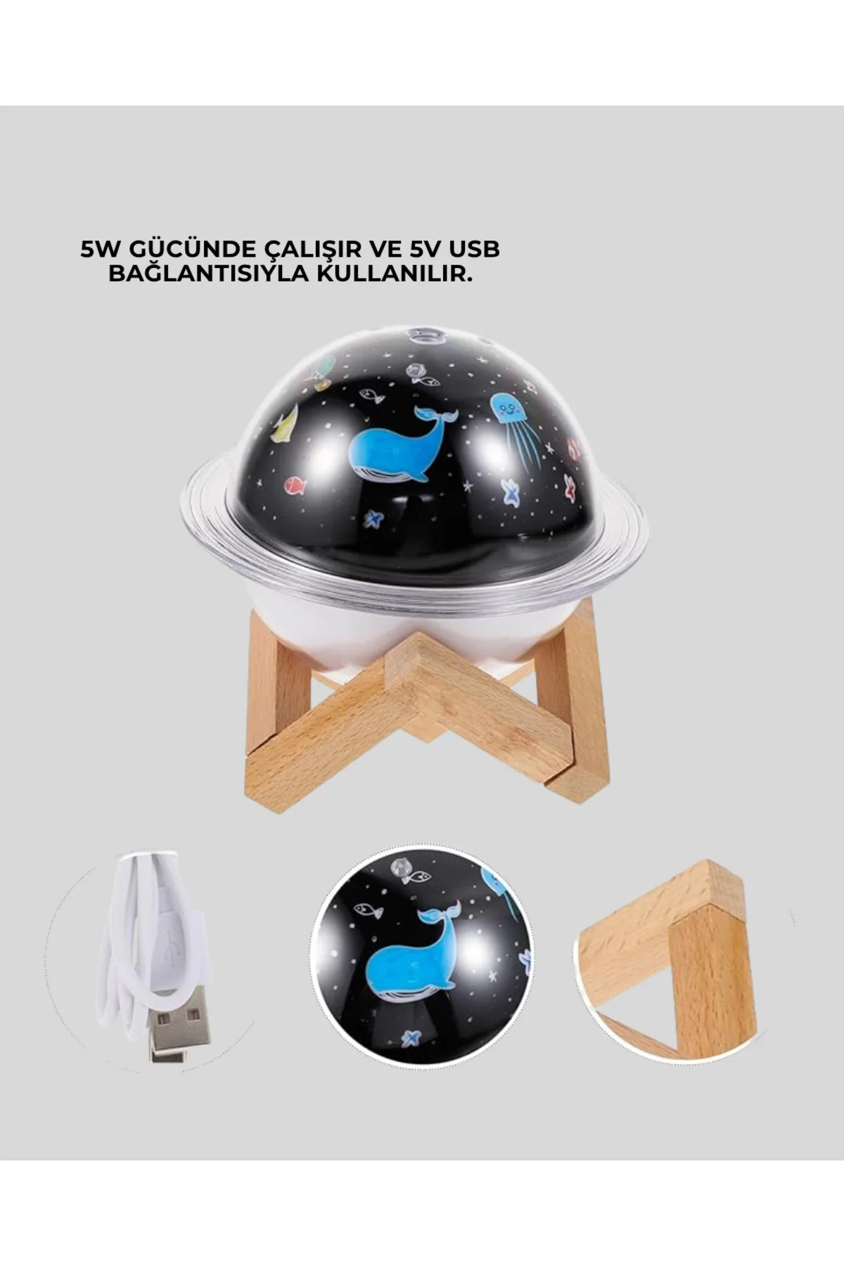Gece lambası özellikli taşınabilir nemlendirici ve aromaterapi cihazı USB girişli