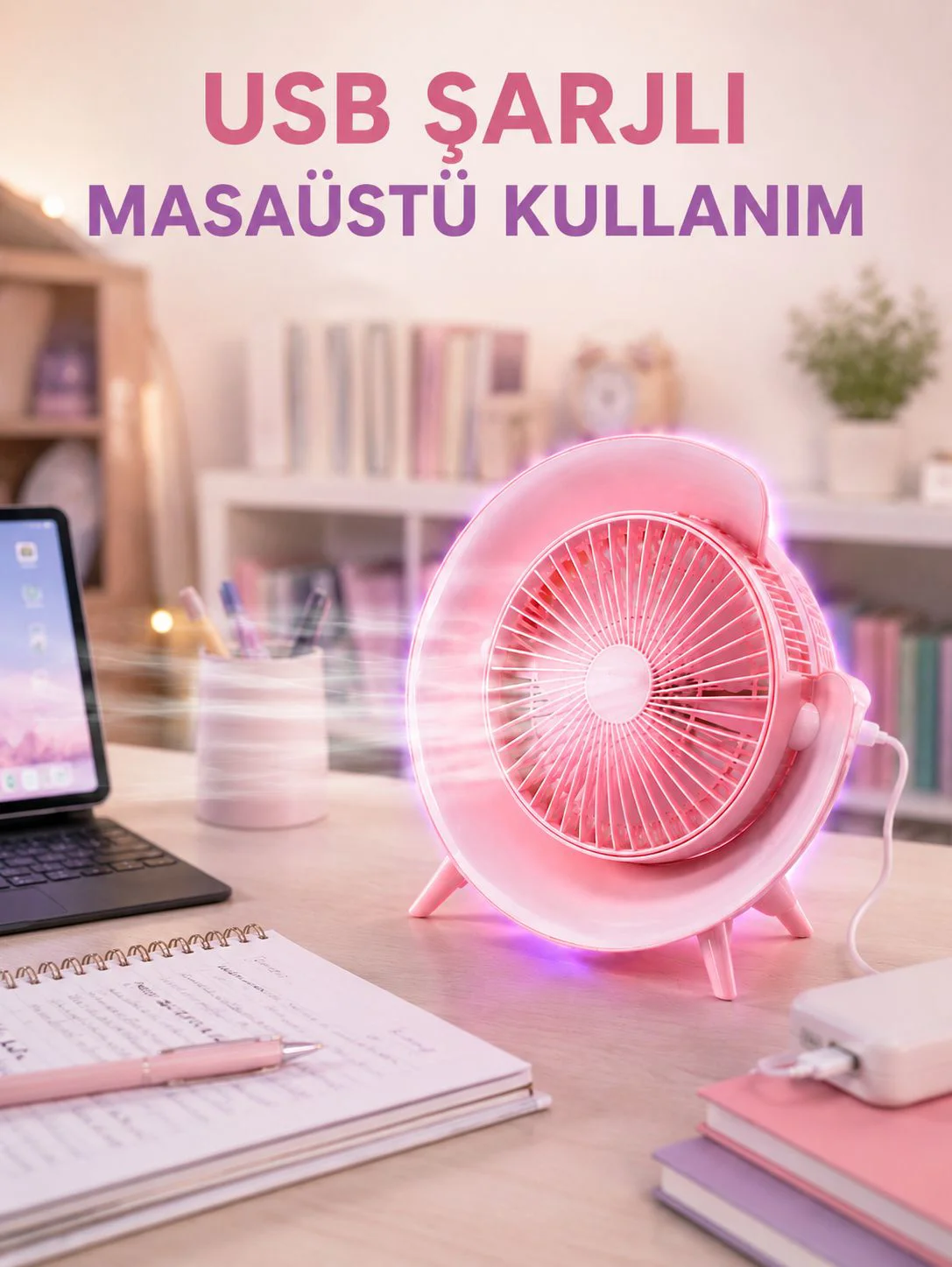 Gece Lambası Özellikli Şarjlı Mini Masaüstü Fan Gece Lambası Özellikli Şarjlı Mini Masaüstü Fan