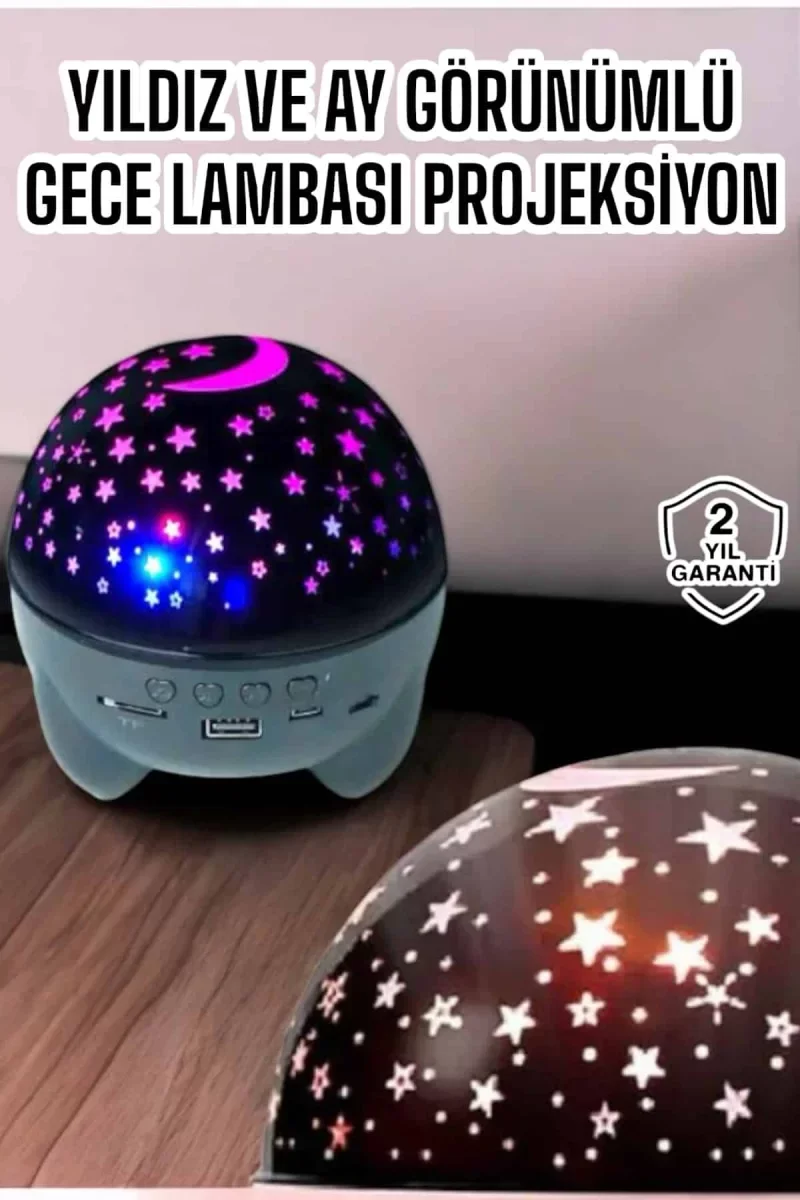 Gece Lambası Projeksiyon Görünümlü Şarjlı Yıldızlı Yuvarlak - Lisinya