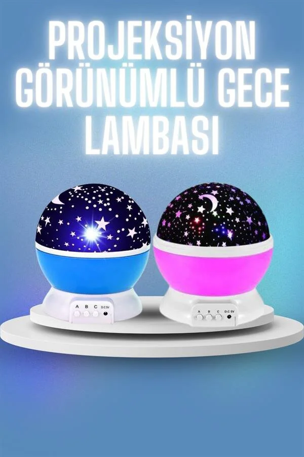 Gece Lambası Projeksiyon - Renkli Yıldızlı USB ve Pilli Hediye