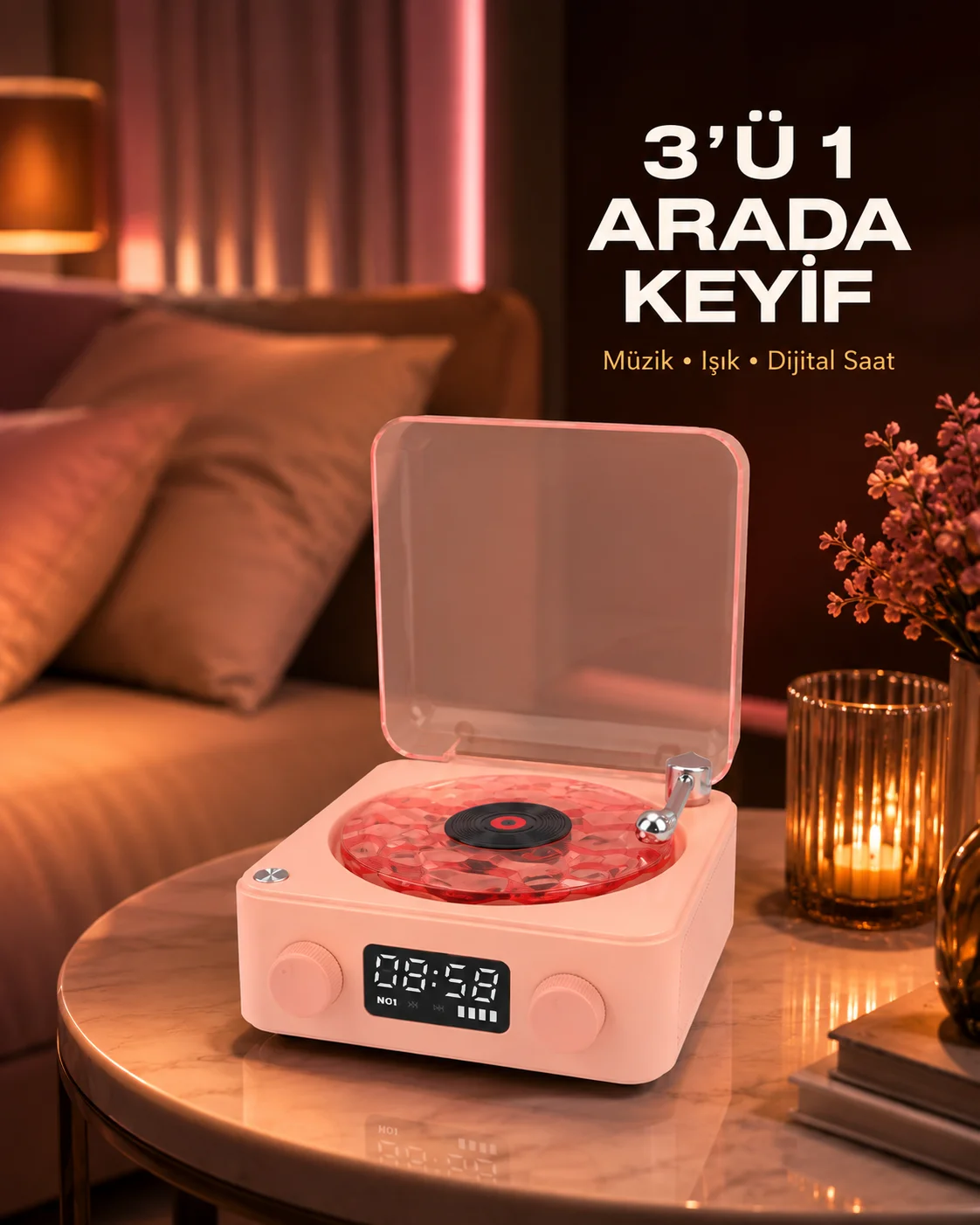 Gece Lambası Stereo Bluetooth Hoparlör Dijital Saat Su Dalgası Efektli 3-ü-1 Cihaz Gece Lambası Stereo Bluetooth Hoparlör Dijital Saat Su Dalgası Efektli 3-ü-1 Cihaz