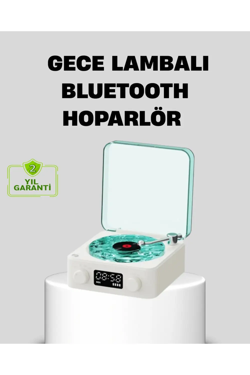 Kanonik Education Gece Lambası Stereo Bluetooth Hoparlör Dijital Saatli Vintage Tas