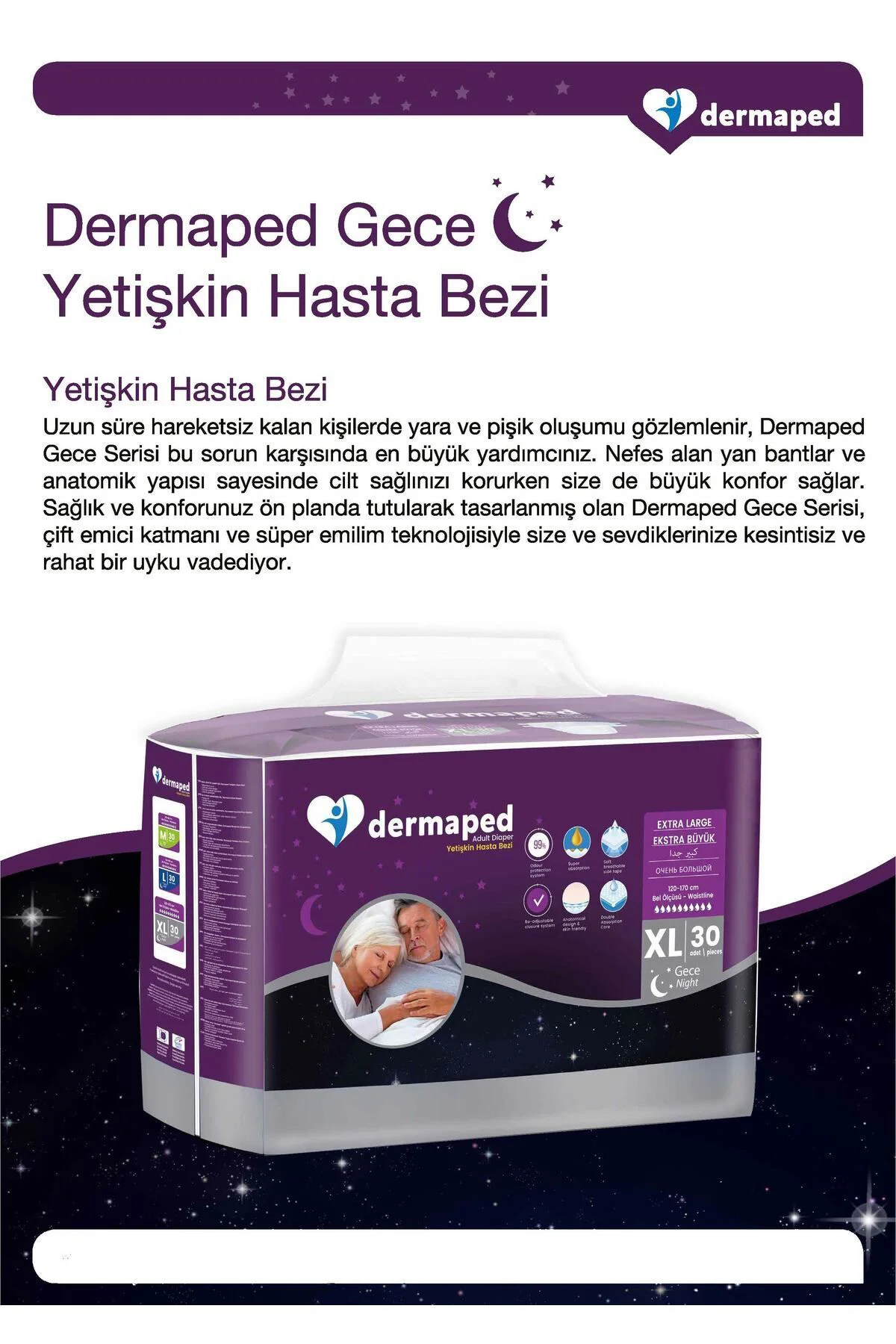 Gece Large 100-150 cm 30'lu Bel bantlı Yetişkin Hasta Bezi