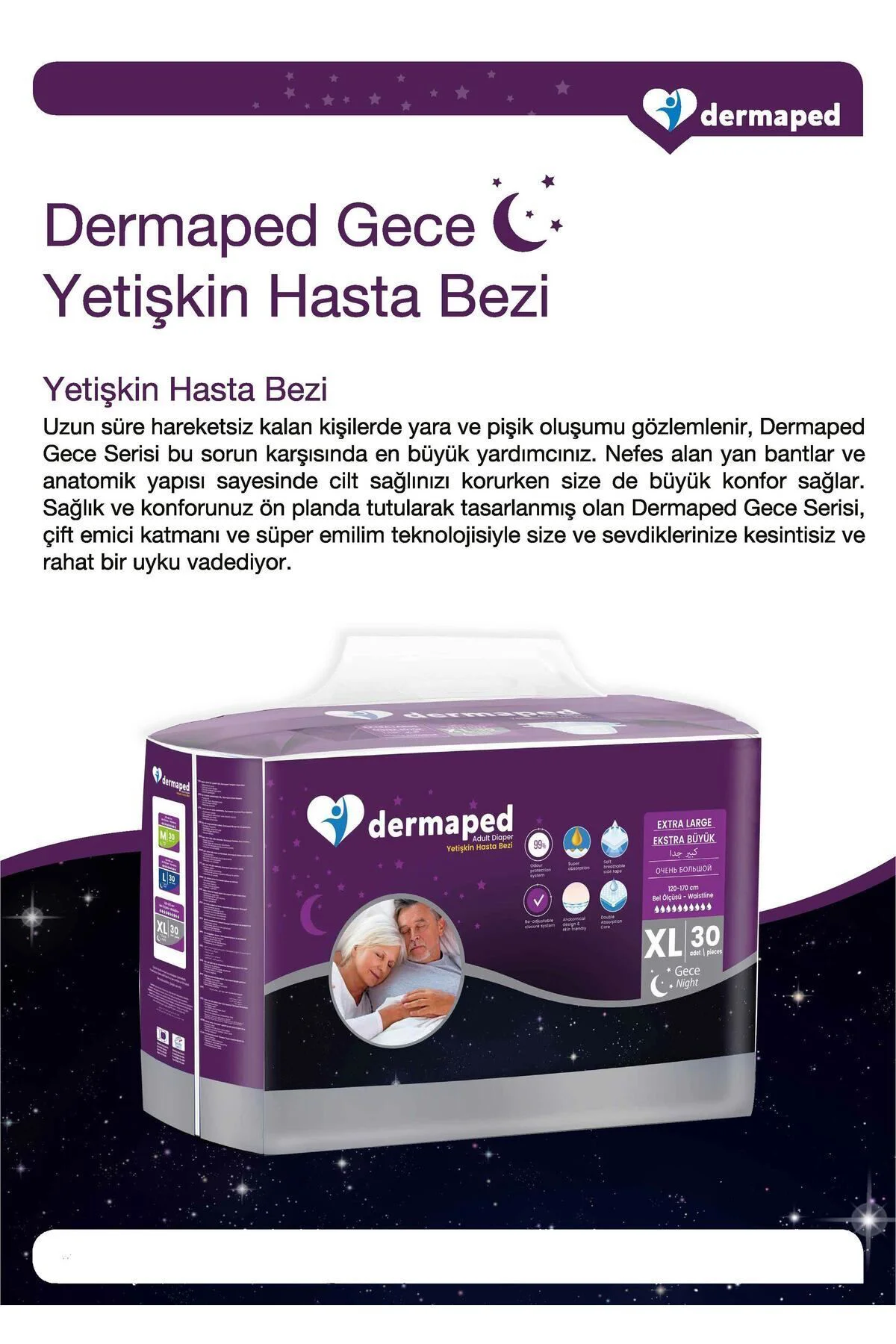 Gece Large 100-150 cm 30'lu Bel bantlı Yetişkin Hasta Bezi