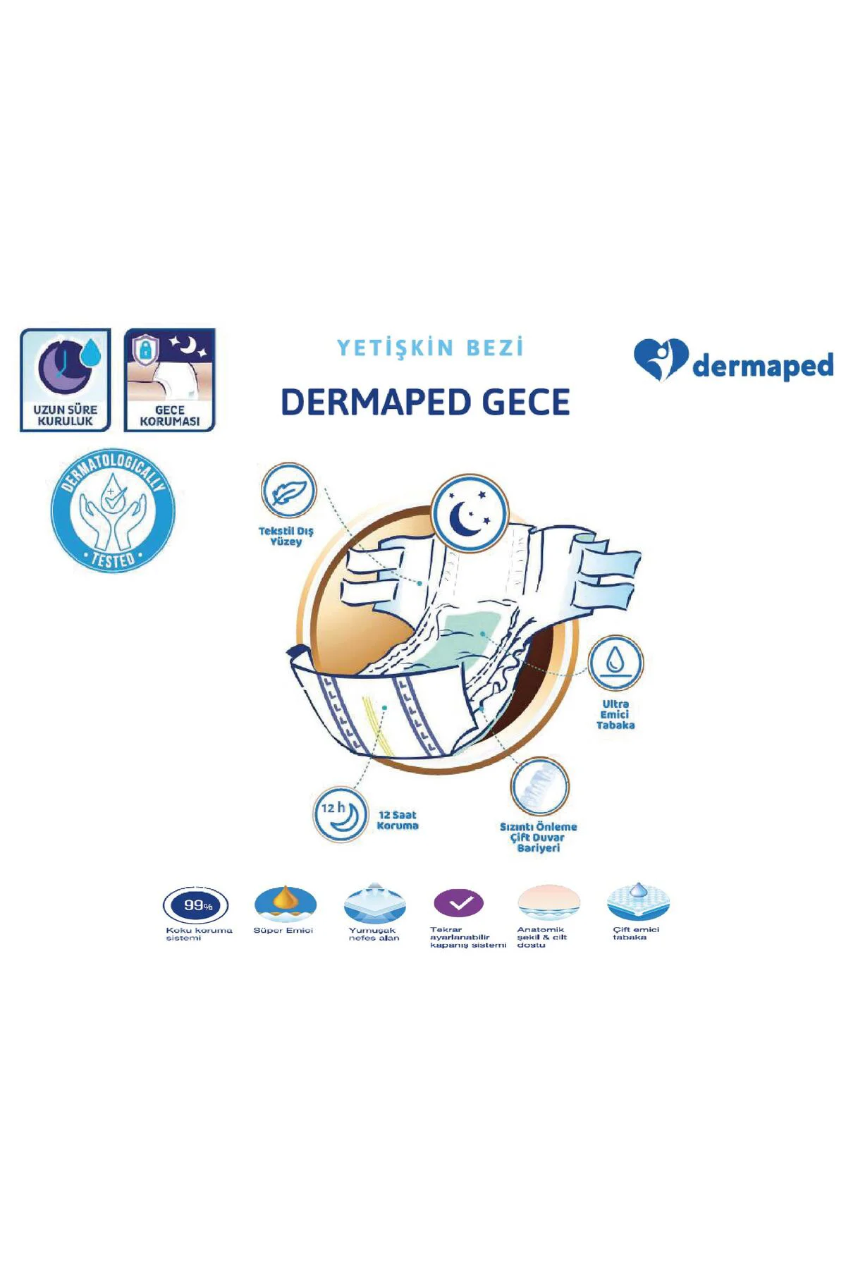 Gece MEDİUM 85-125 cm 30'lu Bel bantlı Yetişkin Hasta Bezi