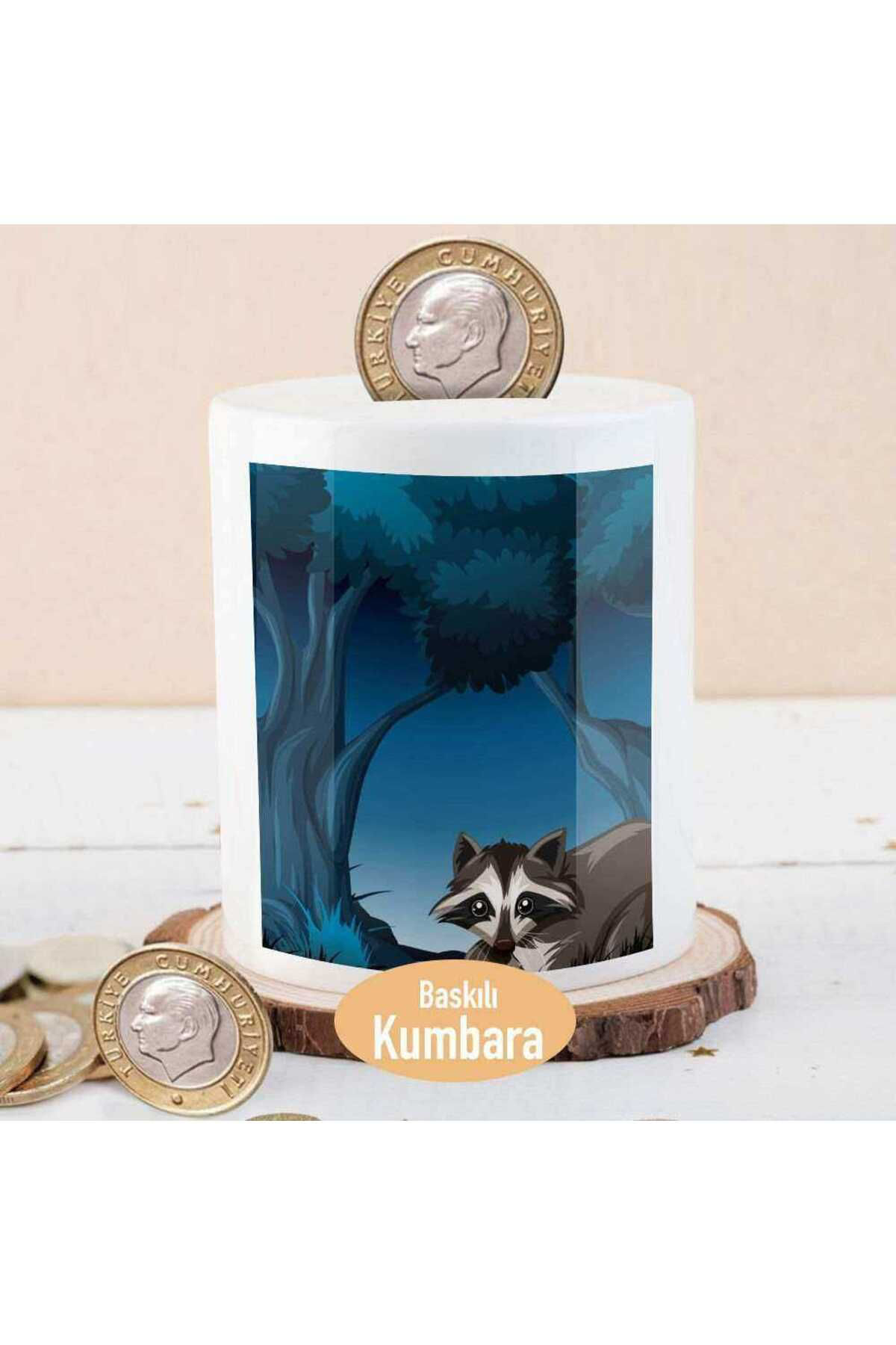 Asilmeydan Gece Ormanda Gezen Rakun Baskili Para Birikim Kumbarasi-23070