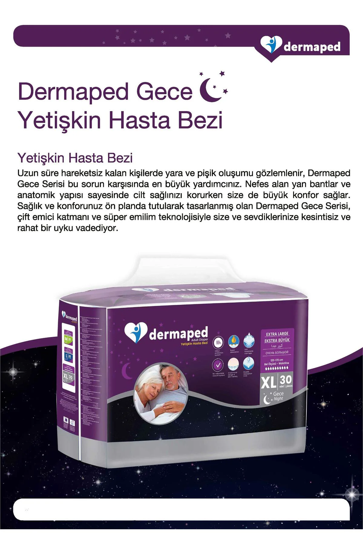 Gece X-LARGE 120-170 cm 30'lu Bel bantlı Yetişkin Hasta Bezi