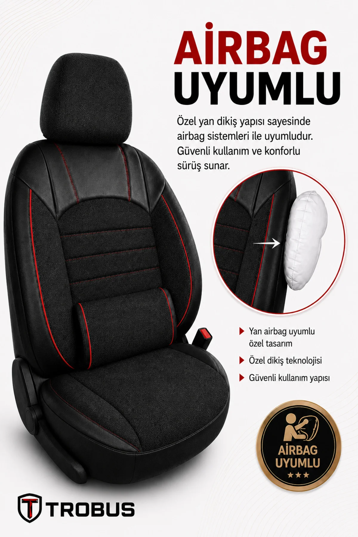 Geely Emgrand 2010-2012 Uyumlu Levante Serisi Bel Destekli Keten Füme Kırmızı Koltuk Kılıfı
