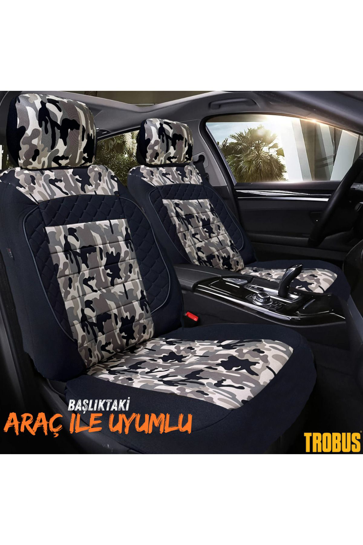 Geely MK (2006–2016) Uyumlu Outdor Temalı Koltuk Kılıfı Gri Siyah