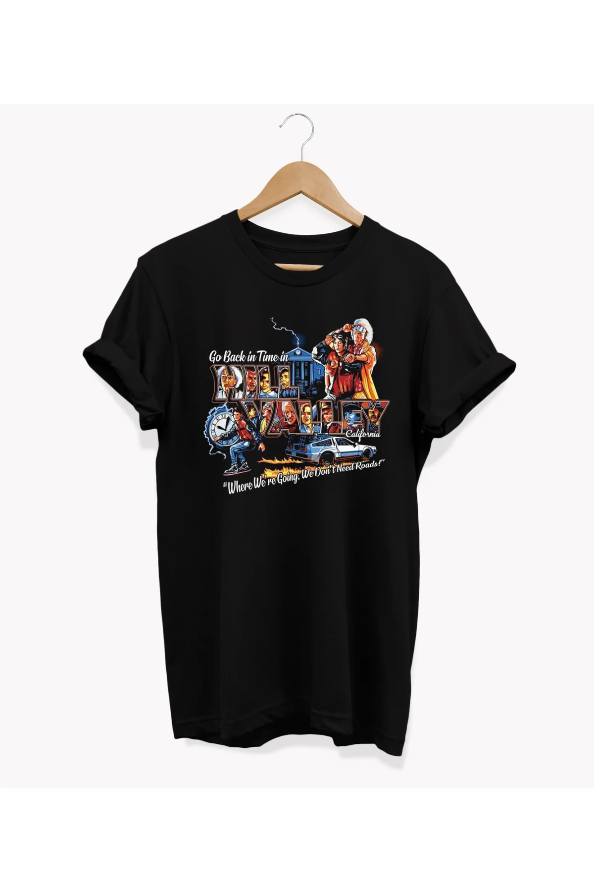 , Geleceğe Dönüş Baskılı, %100 Pamuk, Bisiklet Yaka, Basic T-shirt, Normal Beden Tişört