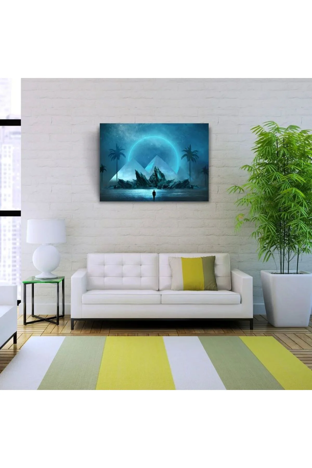 Geleceğin Gece Betimlenmesi , Mavi Tonlarda Kanvas Tablo 50 x 70