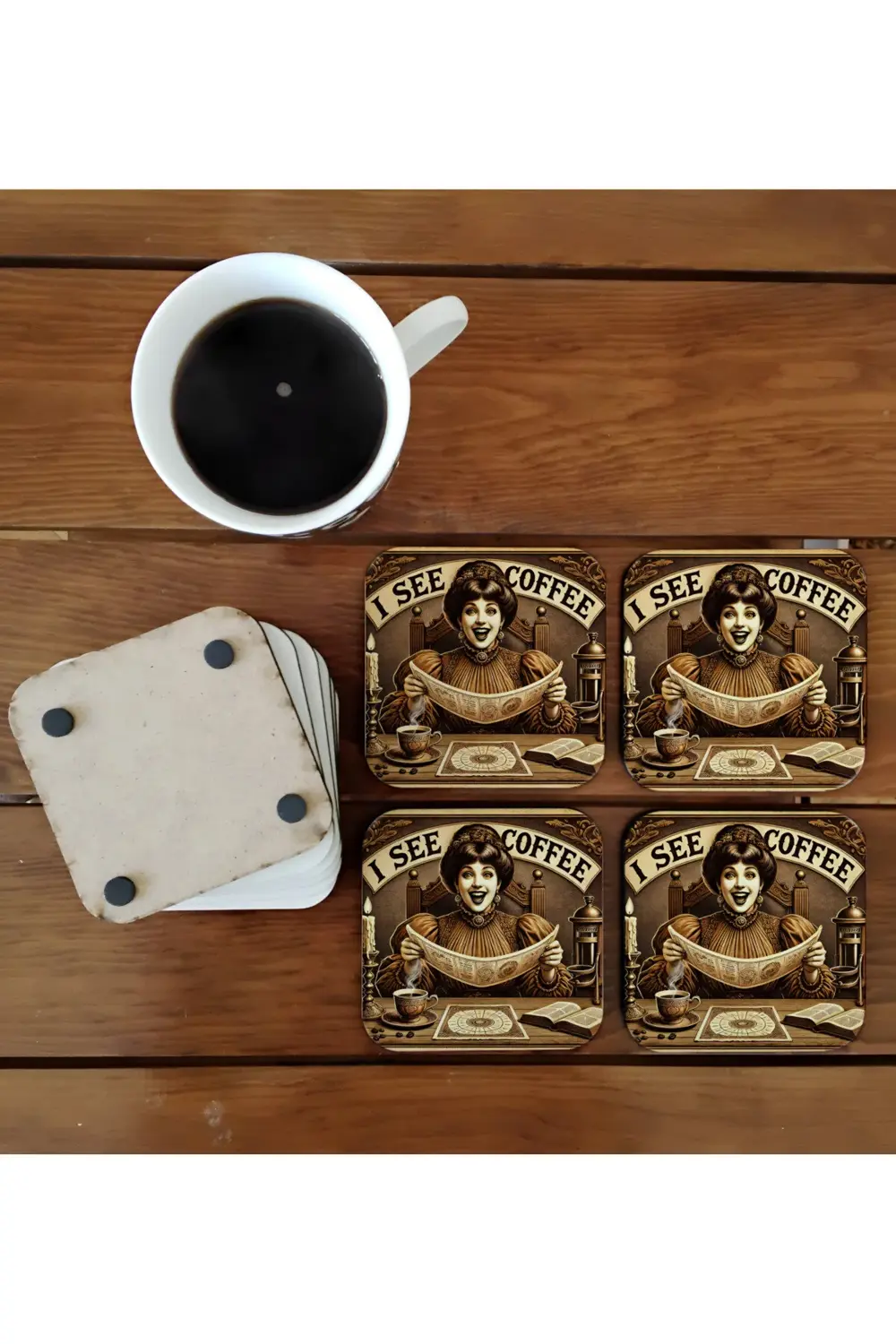 Gelecekte kahve görüyorum  - falcı kadın - komik ahşap bardak alt