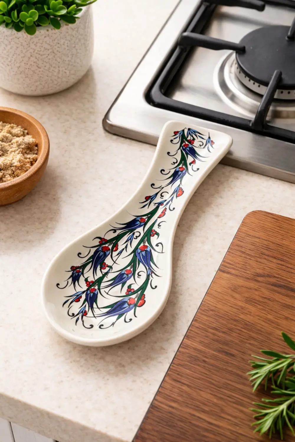 Geleneksel Desenli Seramik EL BOYAMASI Kaşıklık | Tezgah Üstü Kep