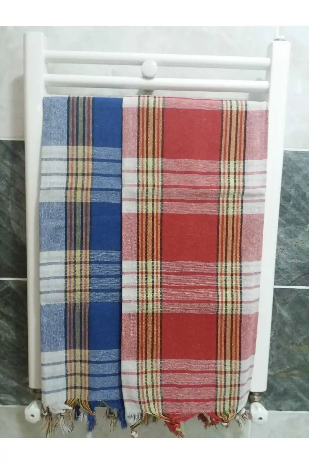 Geleneksel Ekoseli Hamam Peştemali - Kırmızı