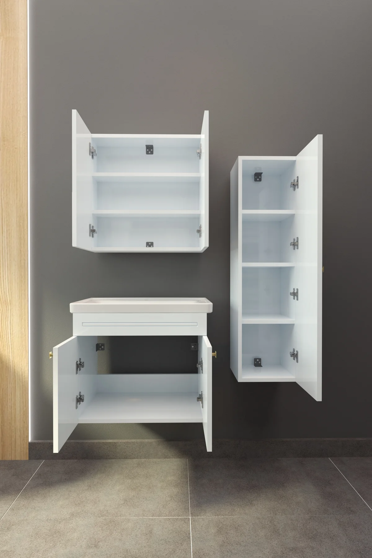 Gemerek Havlu Dolaplı 65cm Seramik Lavabolu Membran Kapaklı MDF A