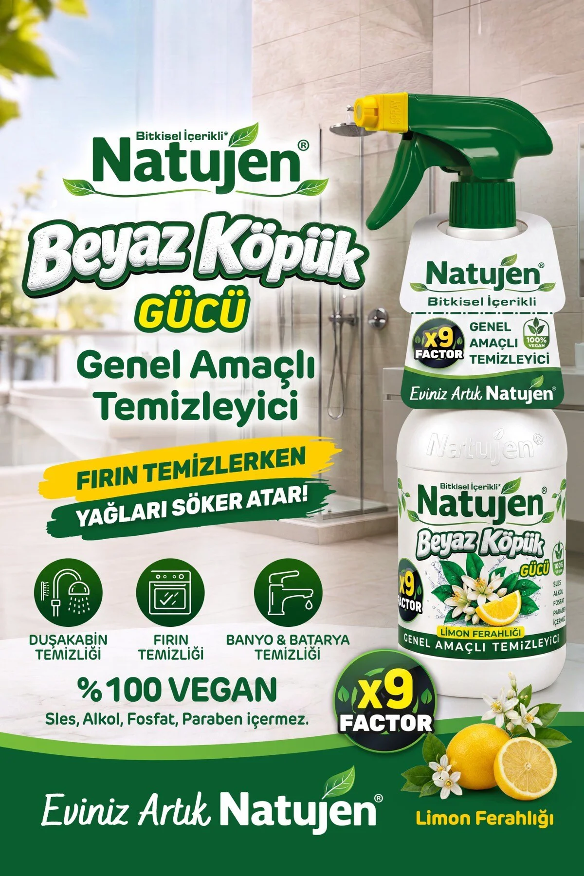 Genel Amaçlı Temizleyici Beyaz Köpük Gücü Limon Ferahlığı X9 Factor 1000 ml. Genel Amaçlı Temizleyici Beyaz Köpük Gücü Limon Ferahlığı X9 Factor 1000 ml.