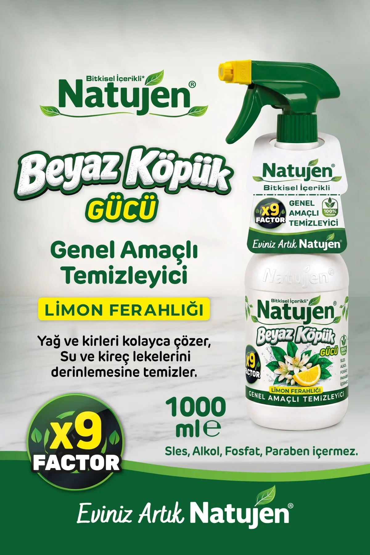 Genel Amaçlı Temizleyici Beyaz Köpük Gücü Limon Ferahlığı X9 Factor 1000 ml. Genel Amaçlı Temizleyici Beyaz Köpük Gücü Limon Ferahlığı X9 Factor 1000 ml.
